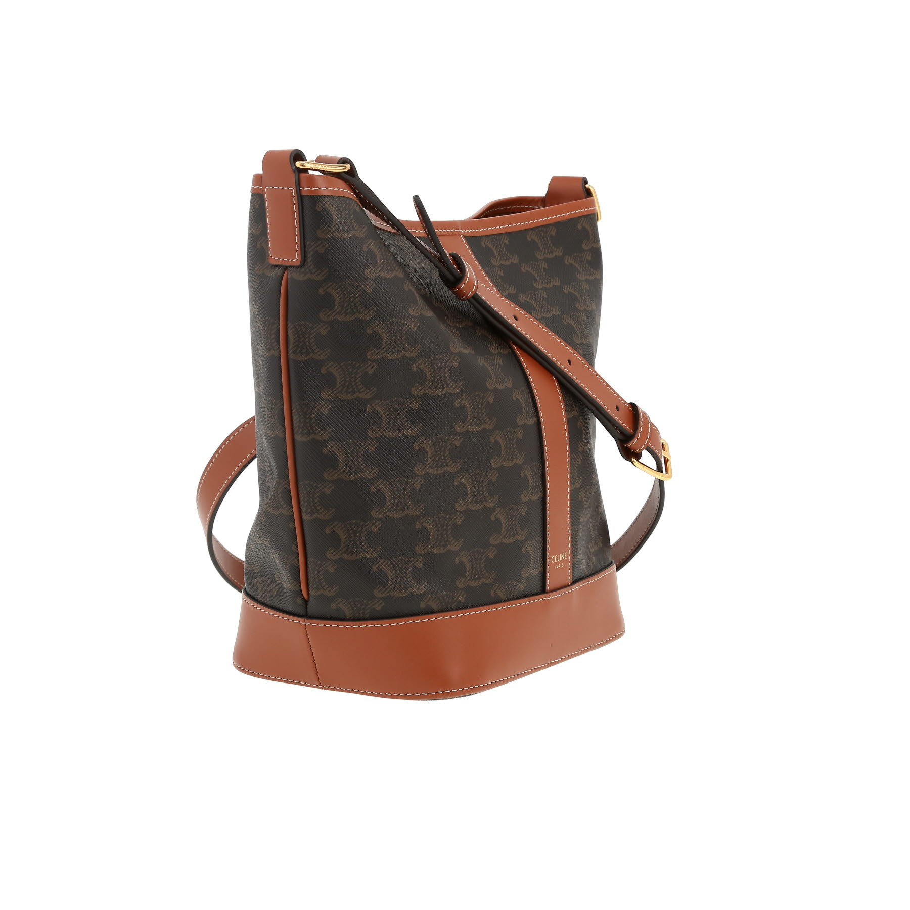 Sac bandoulière Celine  Seau en toile Triomphe marron et cuir marron