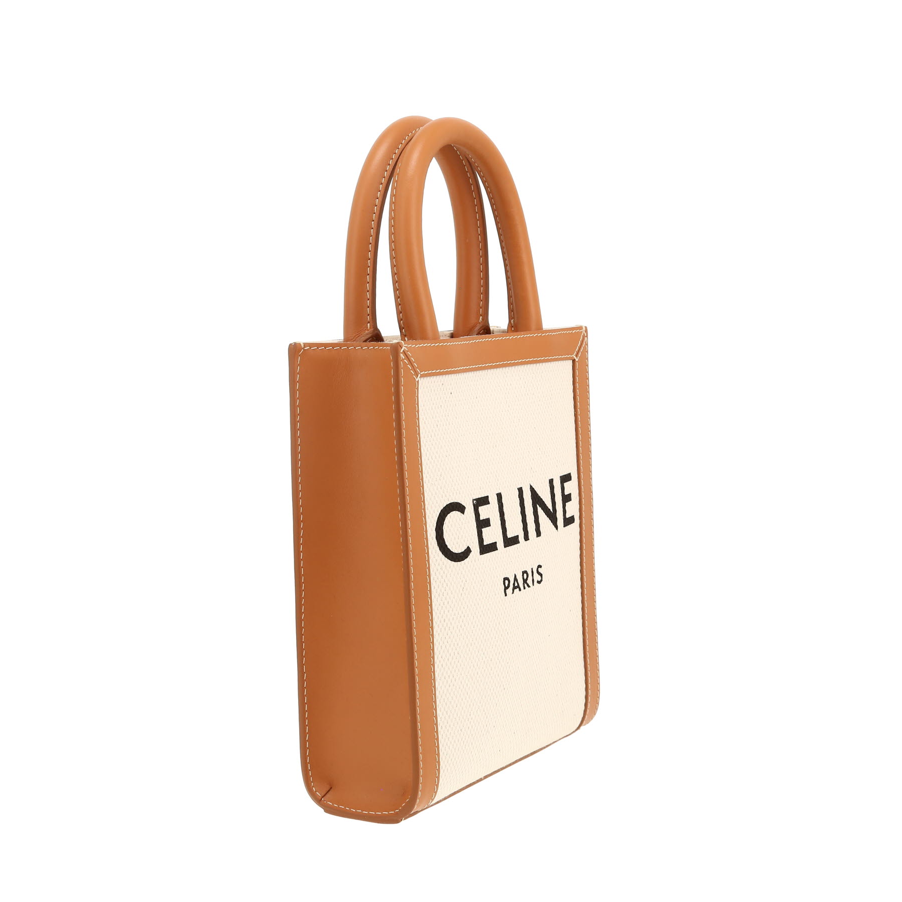 Sac bandoulière Celine  Vertical petit modèle  en toile beige et cuir marron