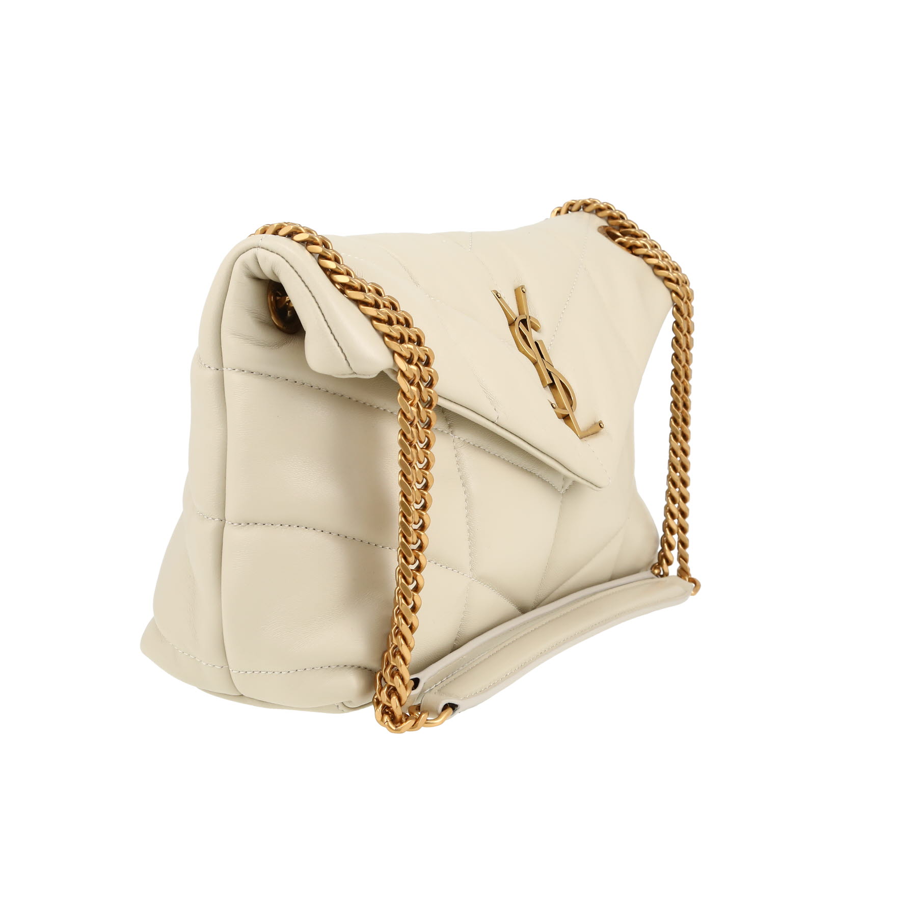 Bolso bandolera Saint Laurent  Puffer en cuero acolchado con motivos de espigas beige