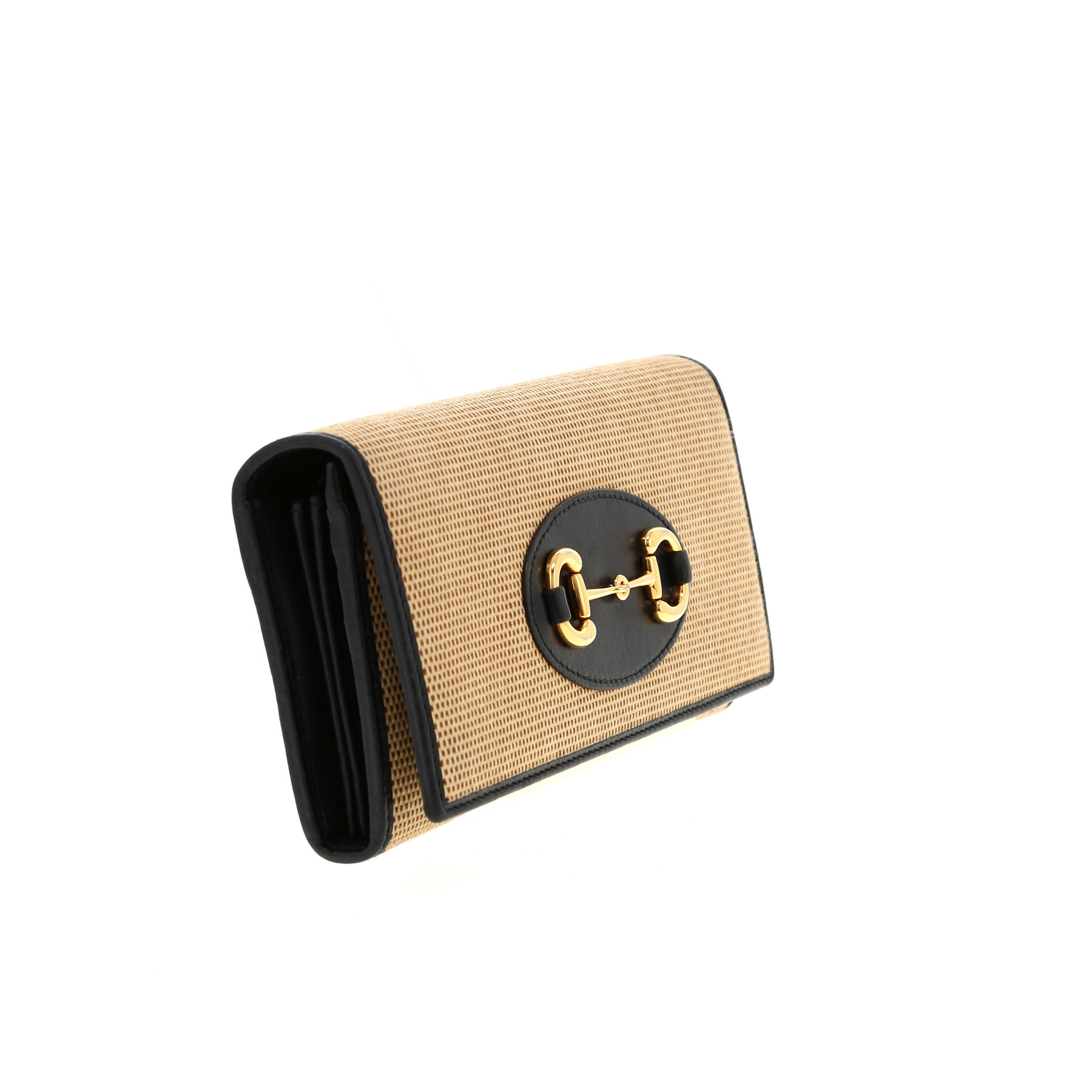 Bolso bandolera Gucci  1955 Horsebit en raffia beige y cuero azul marino