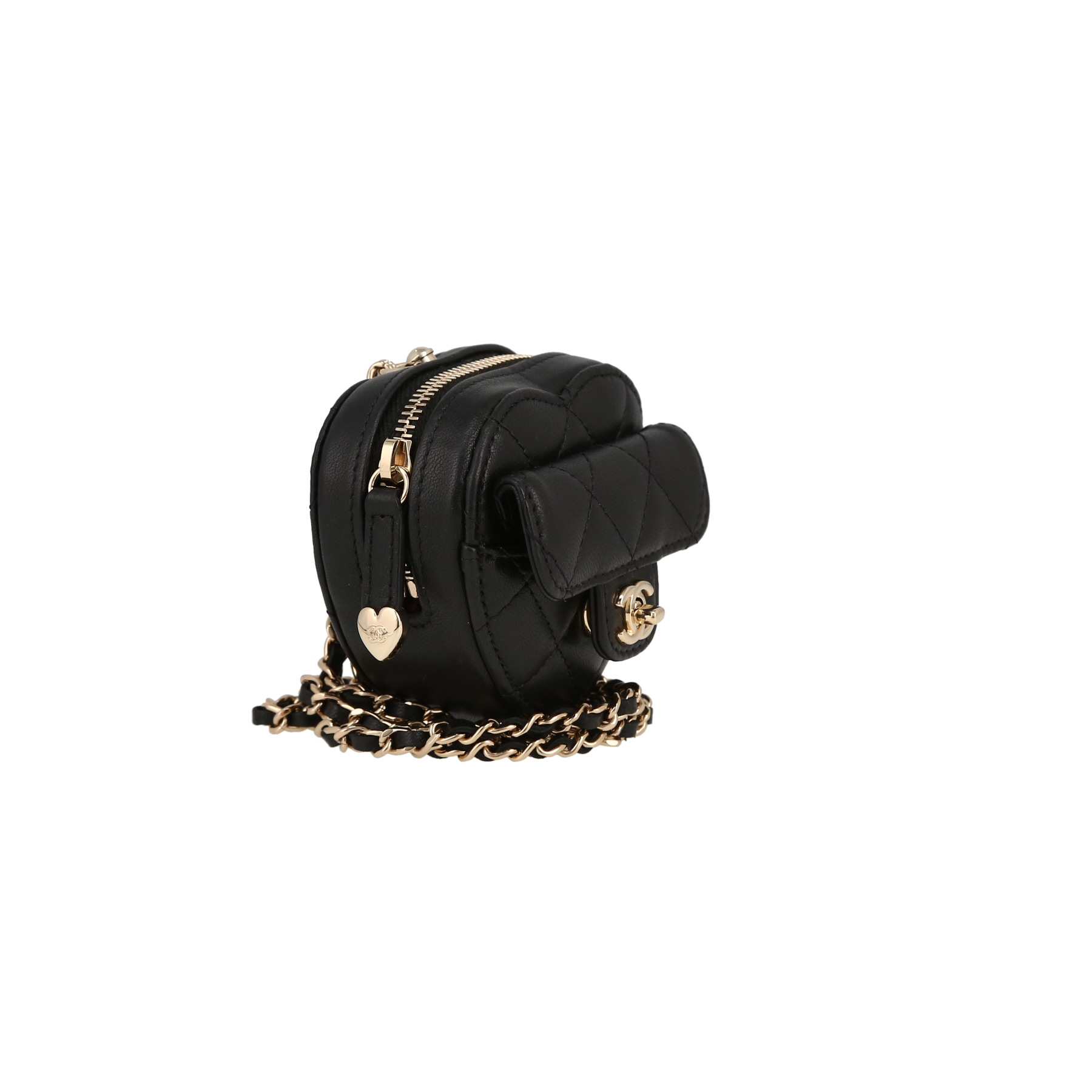 Sac bandoulière Chanel  Heart bag mini  en cuir matelassé noir