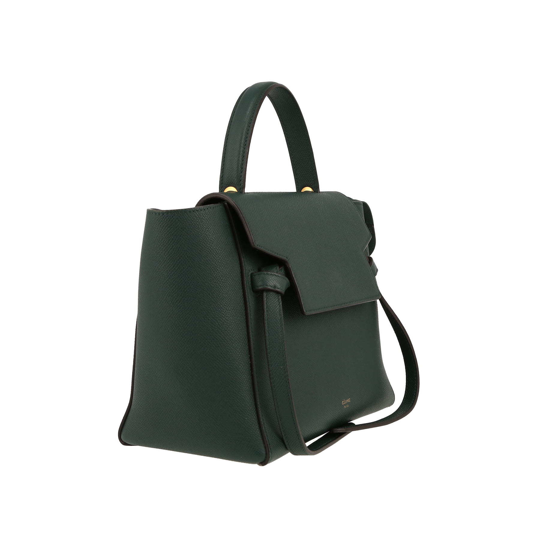 Celine  Belt shoulder bag  in green grained leather