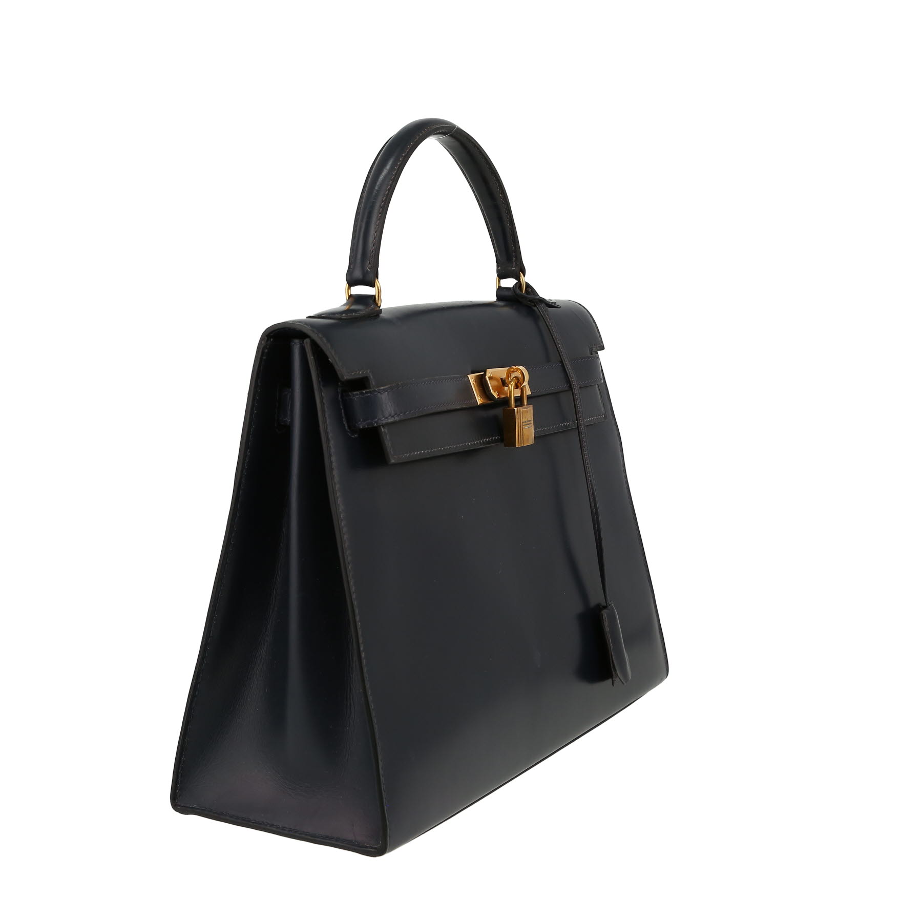 Hermès  Kelly 32 cm handbag  in navy blue box leather