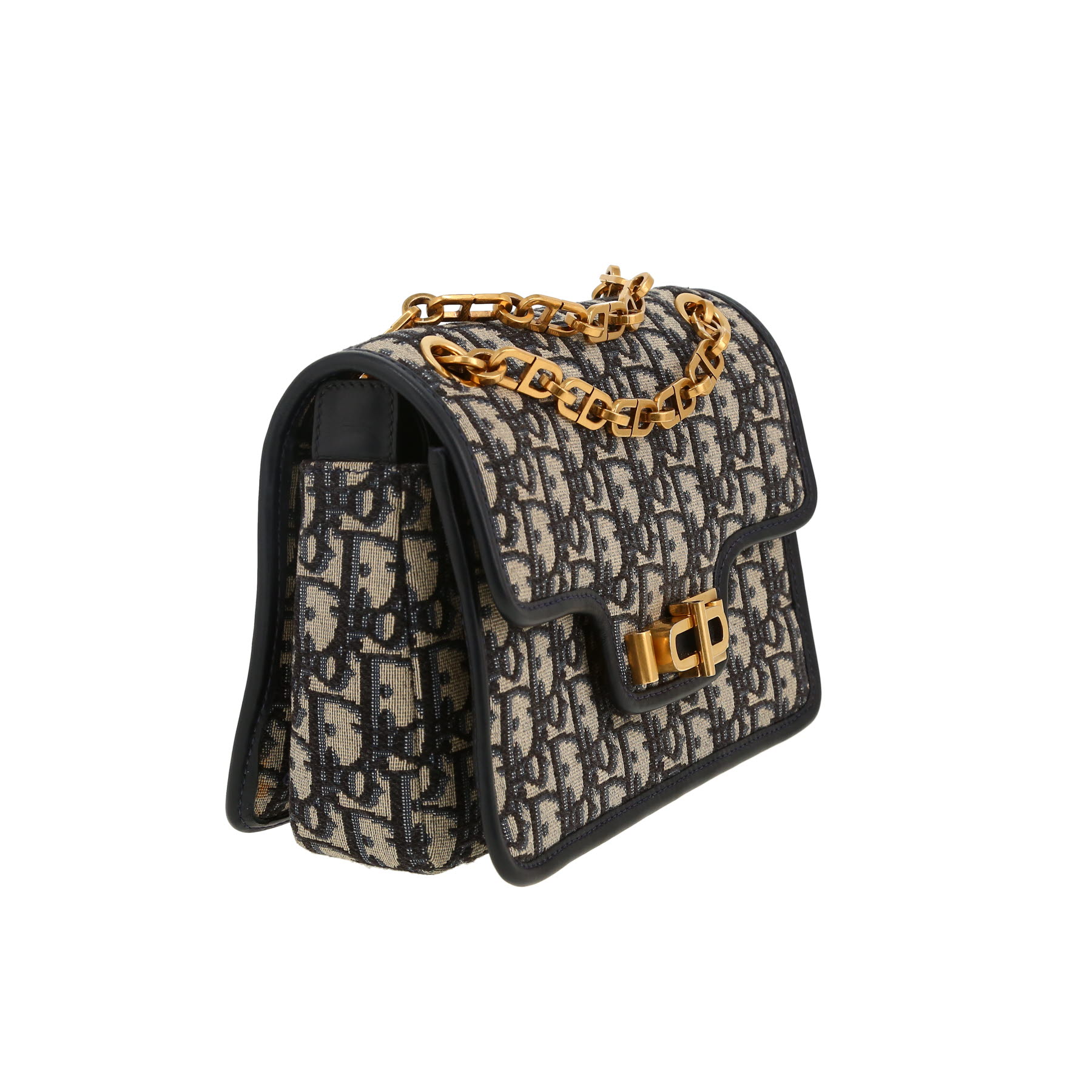Sac à main Dior   en toile monogram bleue et cuir bleu