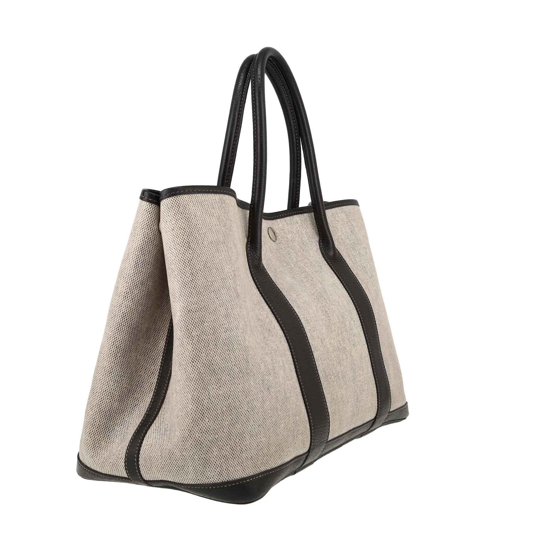 Hermès  Garden shopping bag  in beige canvas  and brown leather