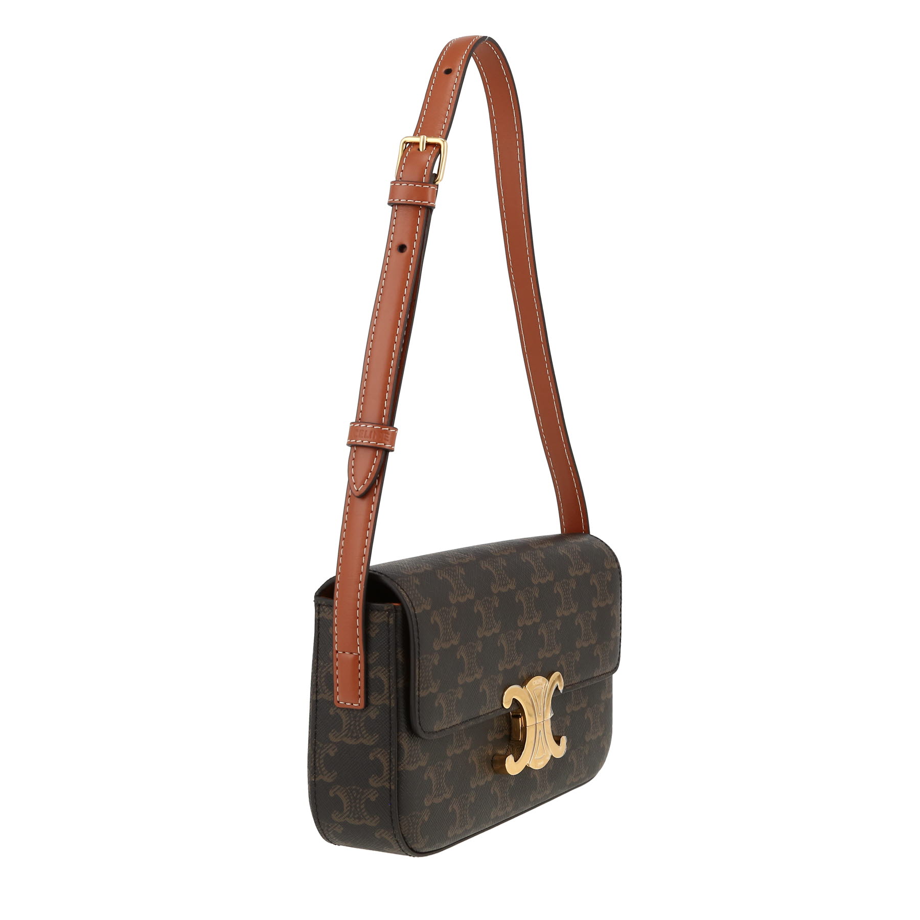 Celine  Claude handbag  "Triomphe" canvas  and brown leather