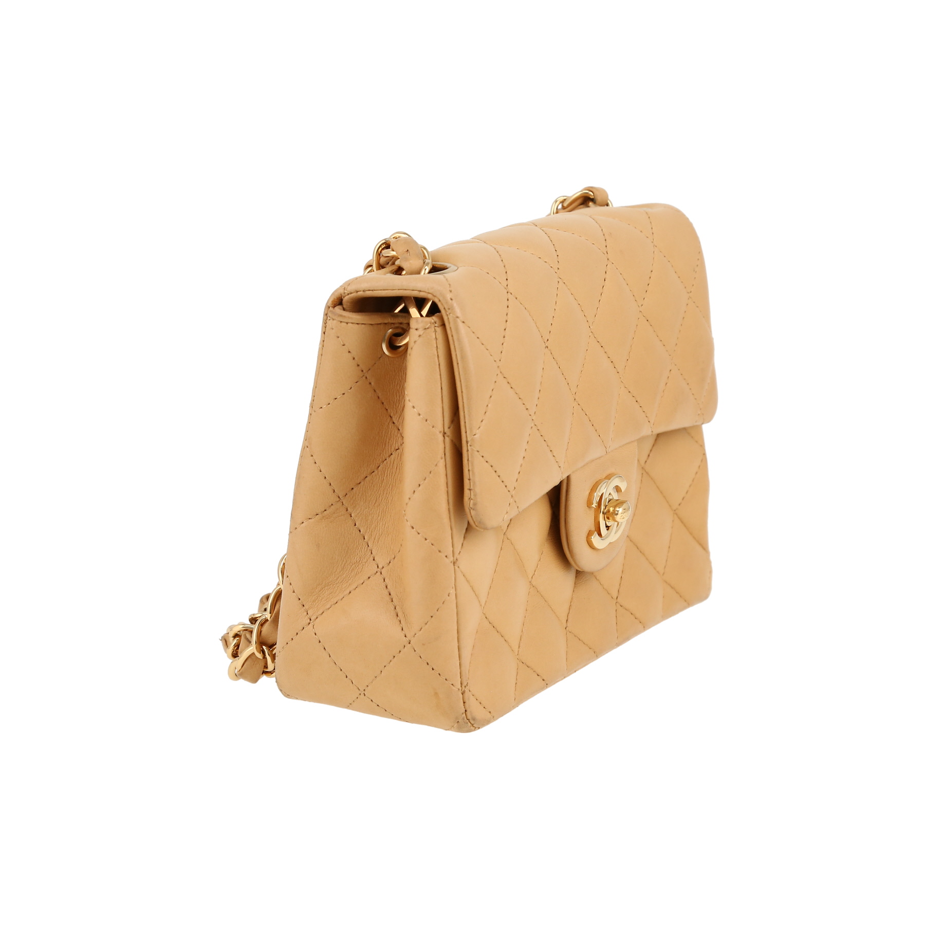 Bolso de mano Chanel  Mini Carré en cuero acolchado beige