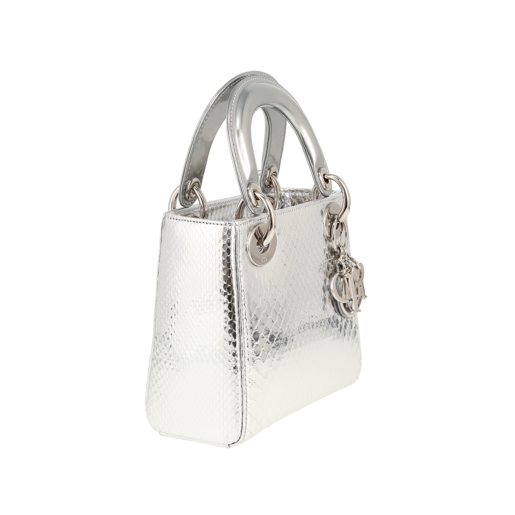 Dior  Mini Lady Dior handbag  in silver python