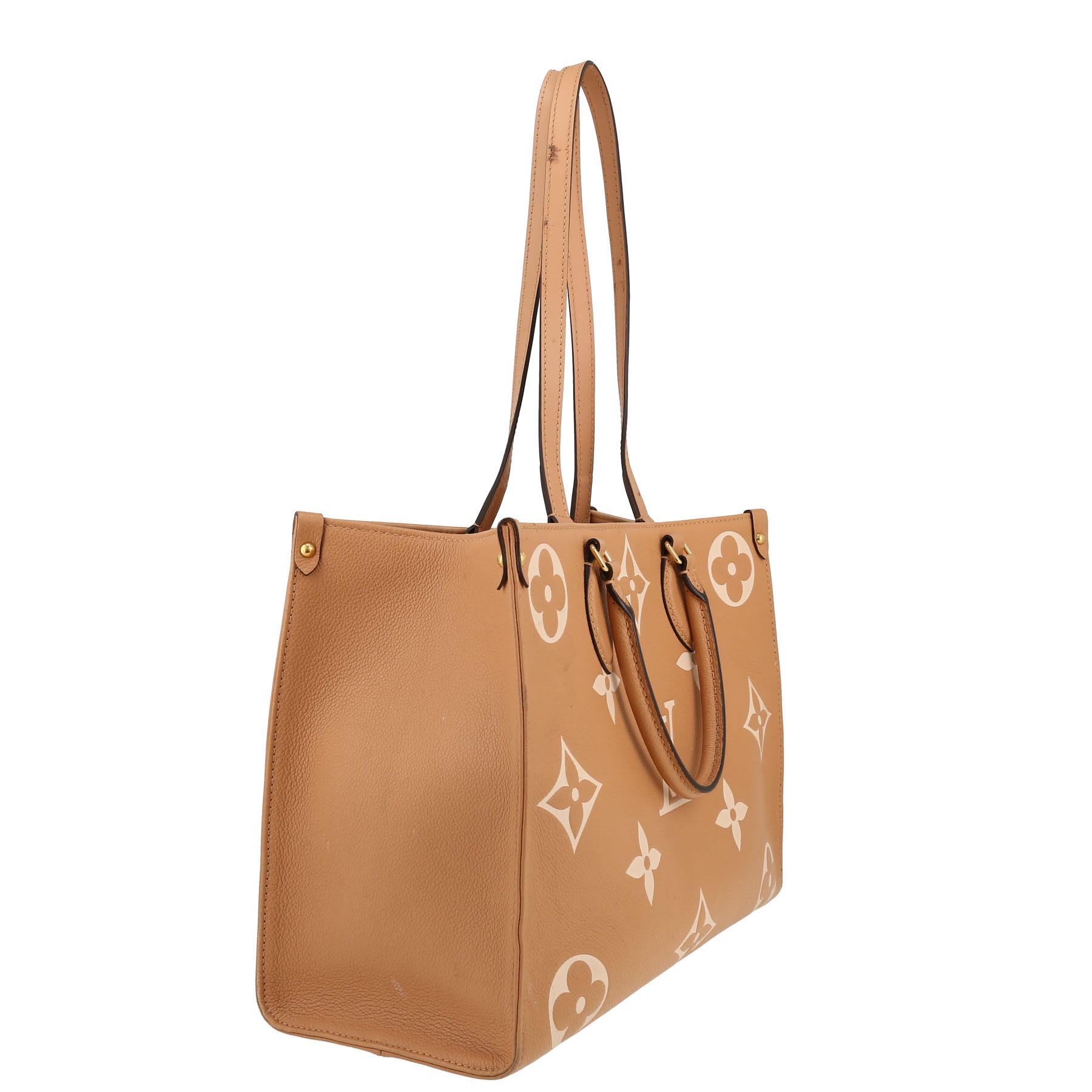 Sac cabas Louis Vuitton  Onthego moyen modèle  en cuir monogram empreinte deux tons beige et rose