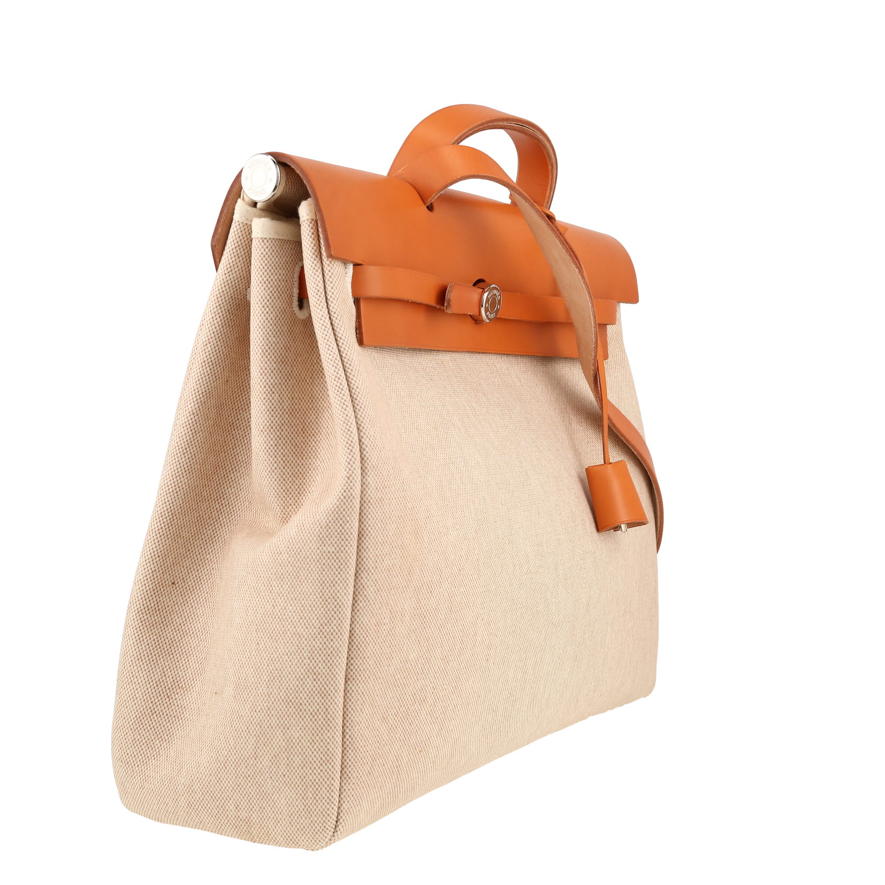 Hermès  Herbag bag worn on the shoulder or carried in the hand  in beige canvas  and natural leather