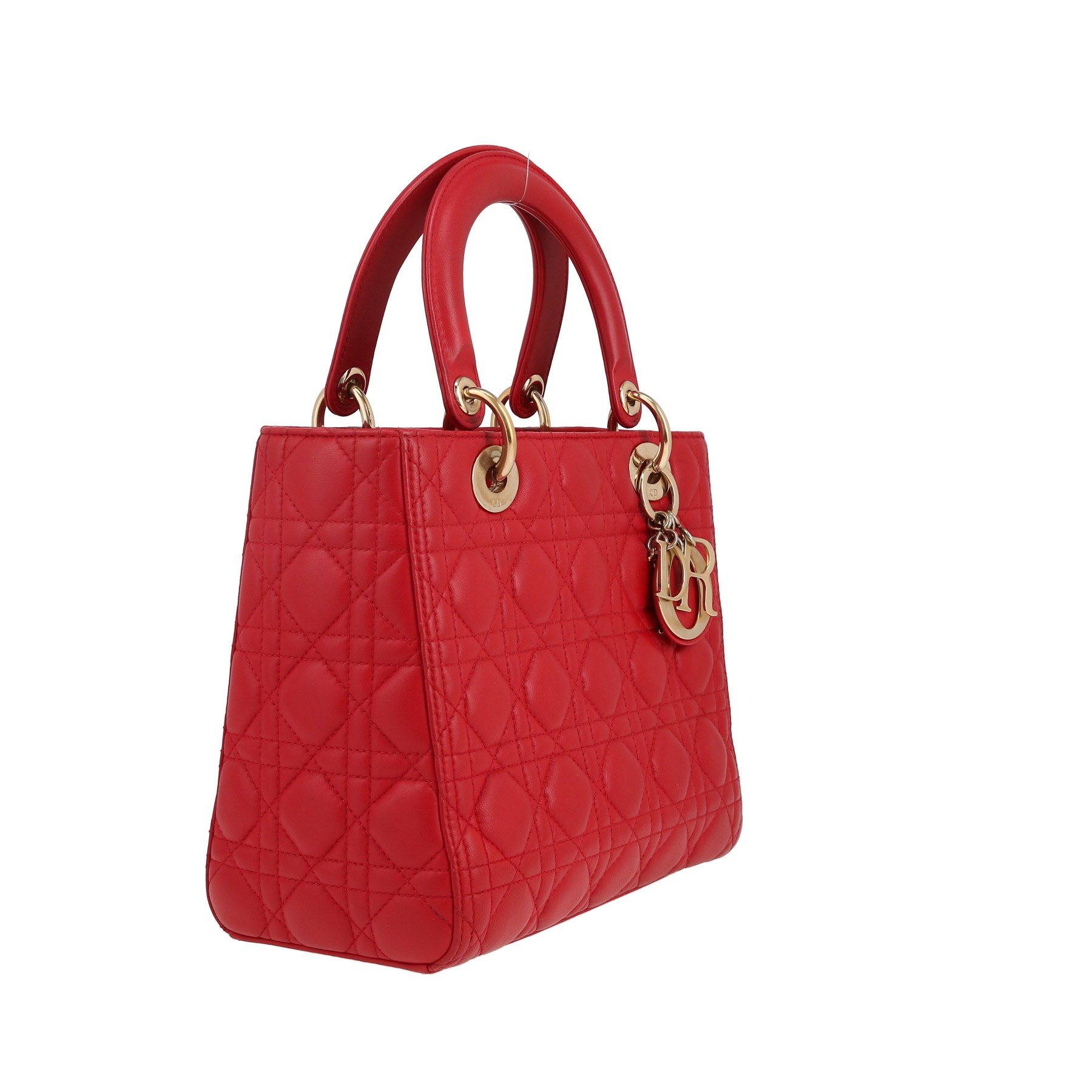 Dior  Lady Dior medium model  handbag  in red leather cannage