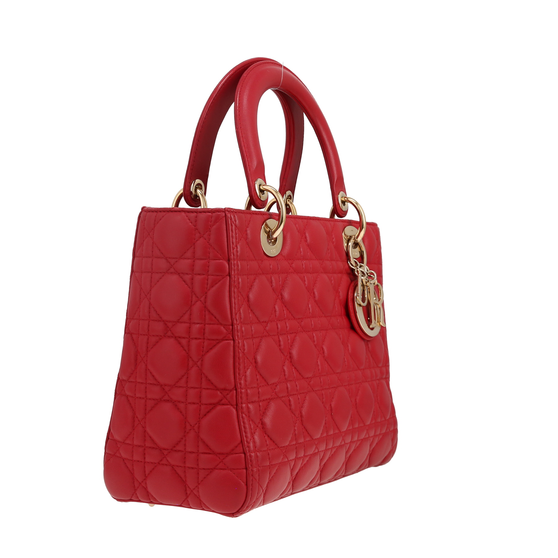 Dior  Lady Dior medium model  handbag  in red leather cannage