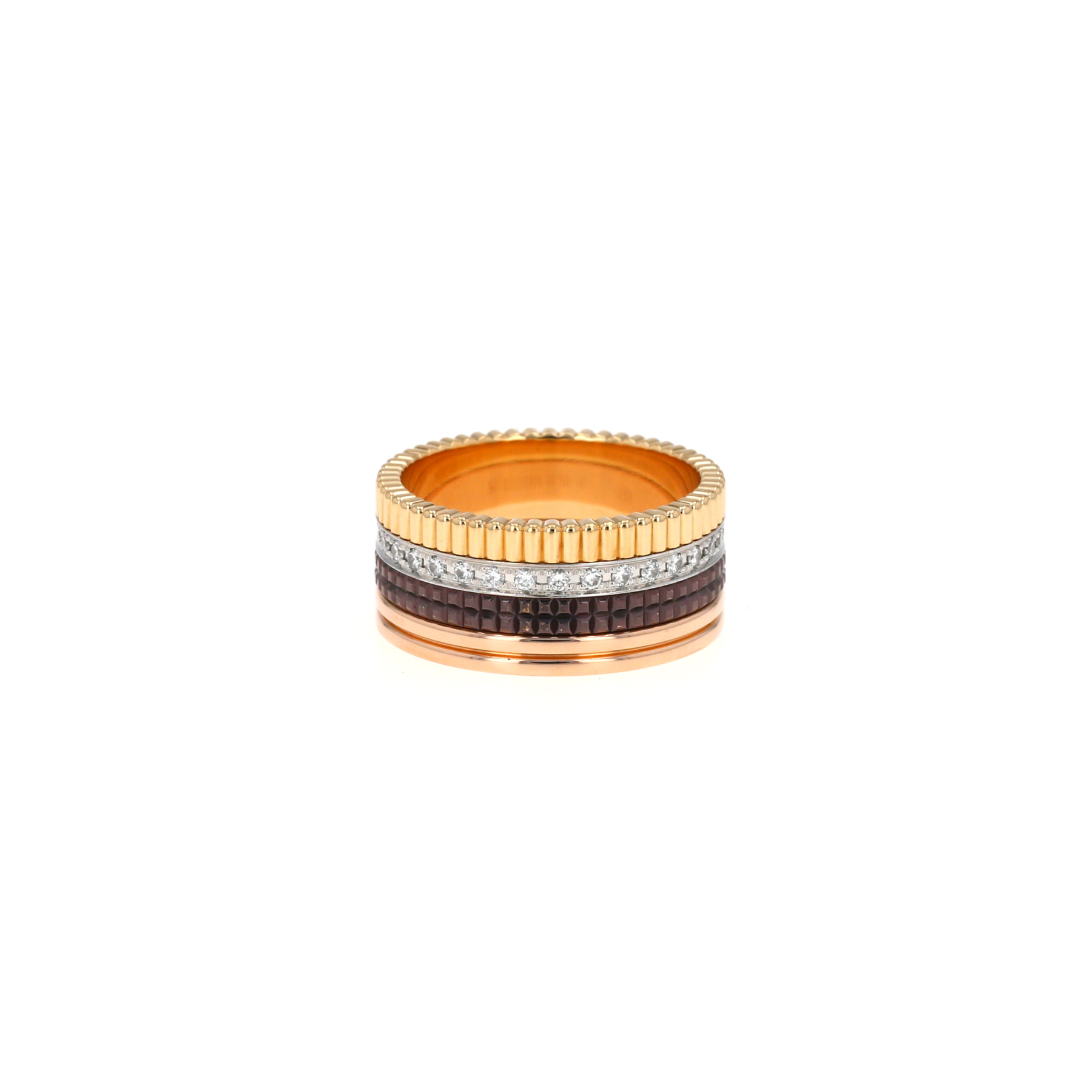 Boucheron Quatre Classique large model ring in 3 golds, diamonds and PVD