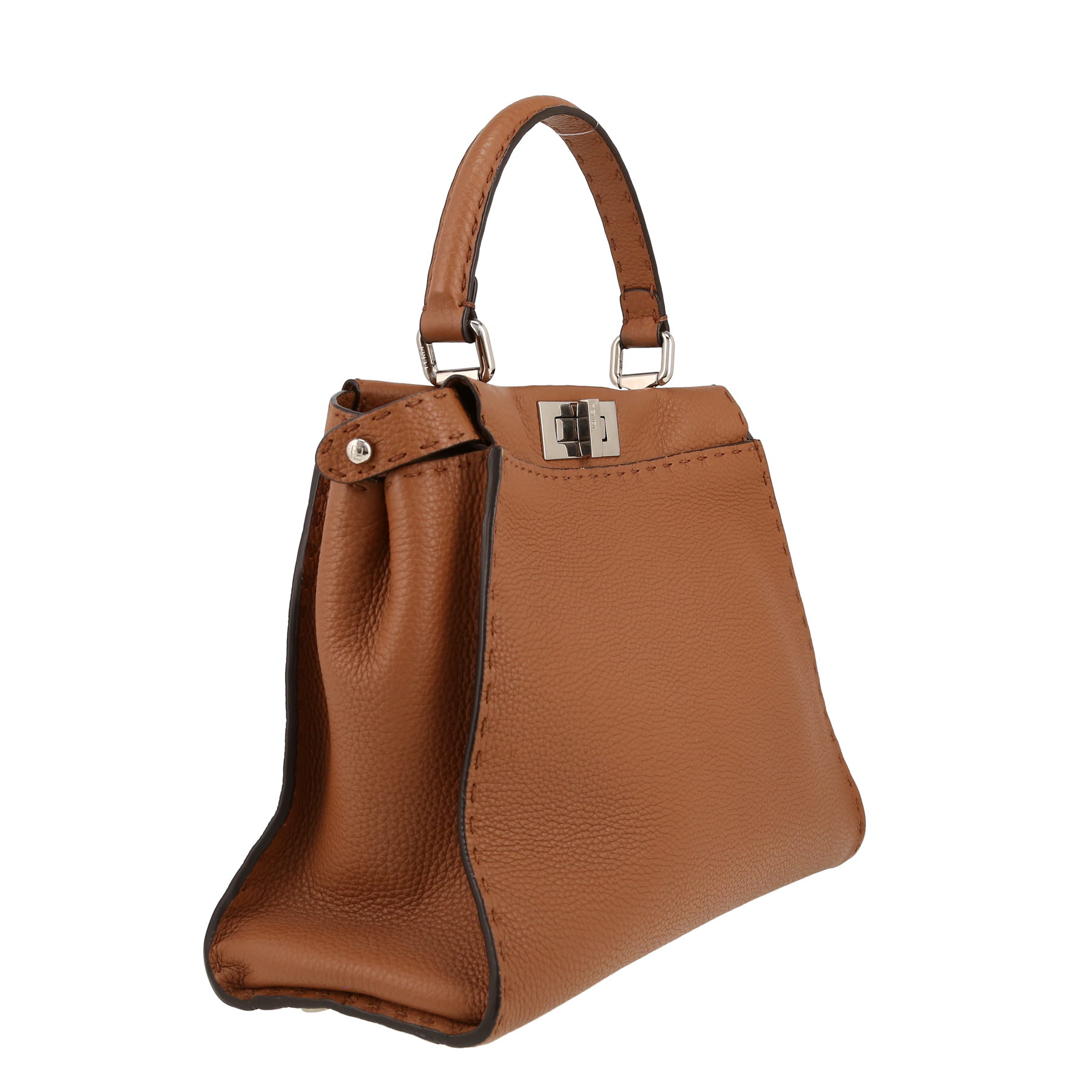 Borsa a tracolla Fendi  Peekaboo Selleria modello medio  in pelle martellata marrone