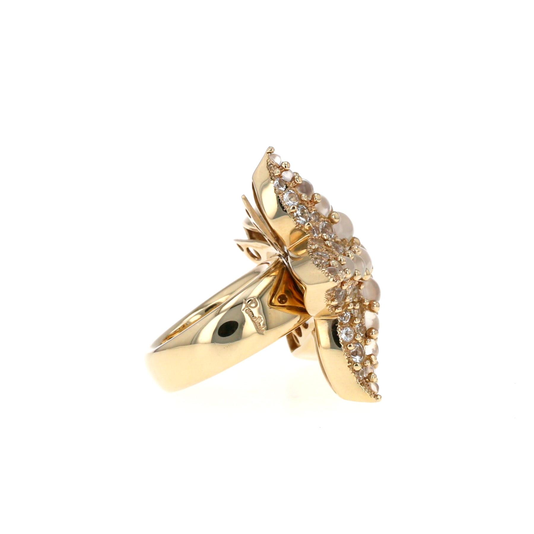 Anello Pomellato Sirène in oro giallo,  pietra di luna e topazi