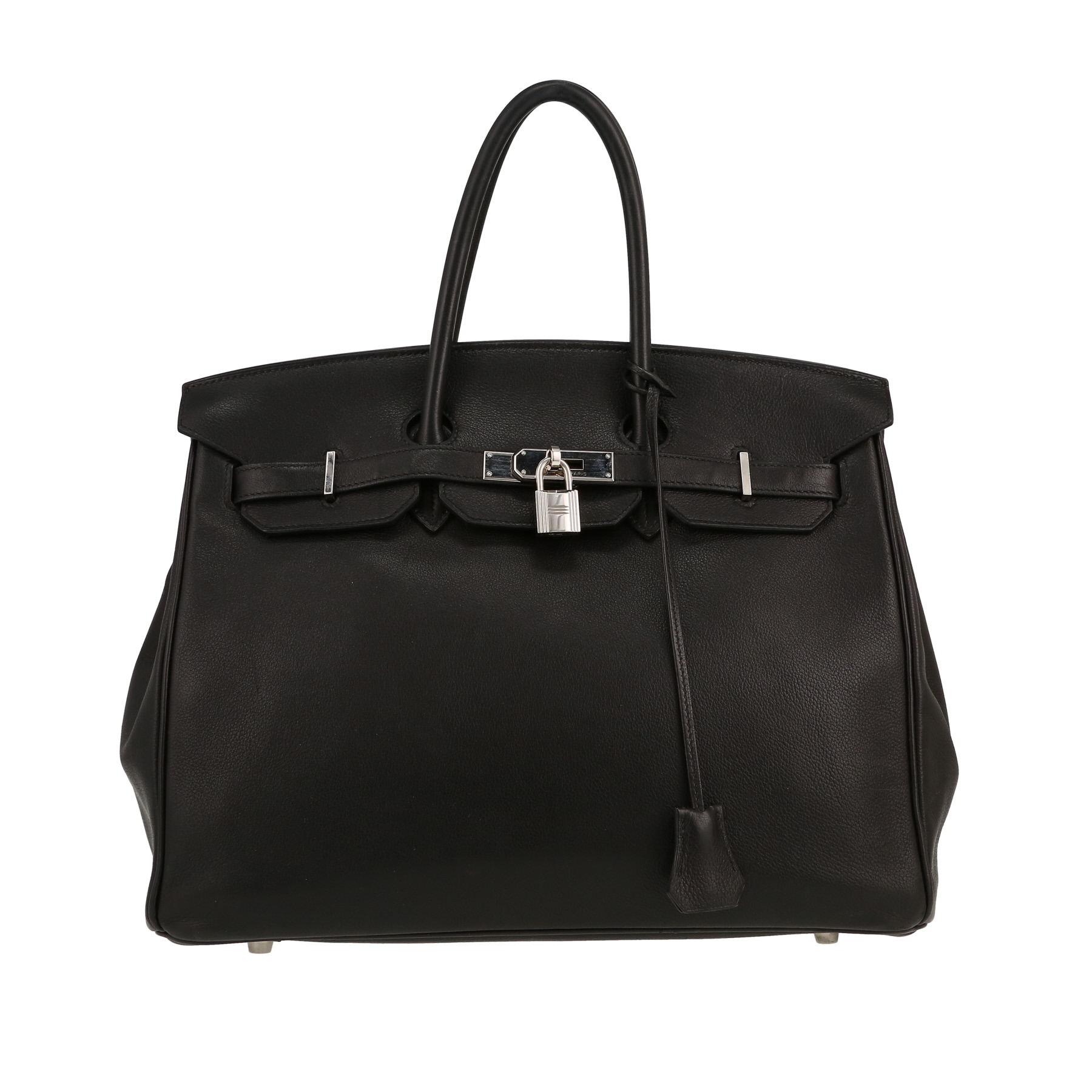 Birkin 35 cm Handbag In Black Evergrain Leather