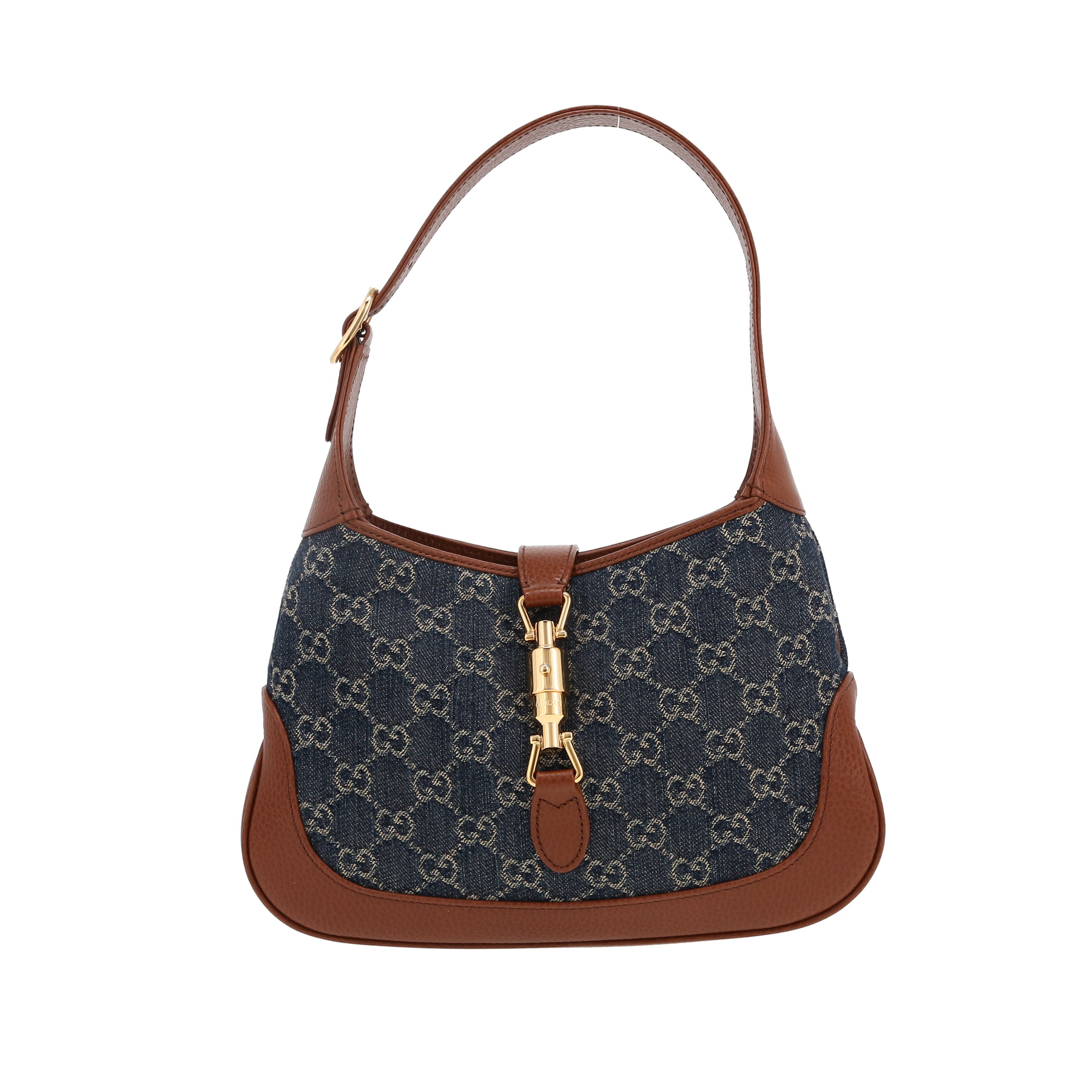 Jackie Shoulder Bag In Blue Monogram Denim Canvas And Brown