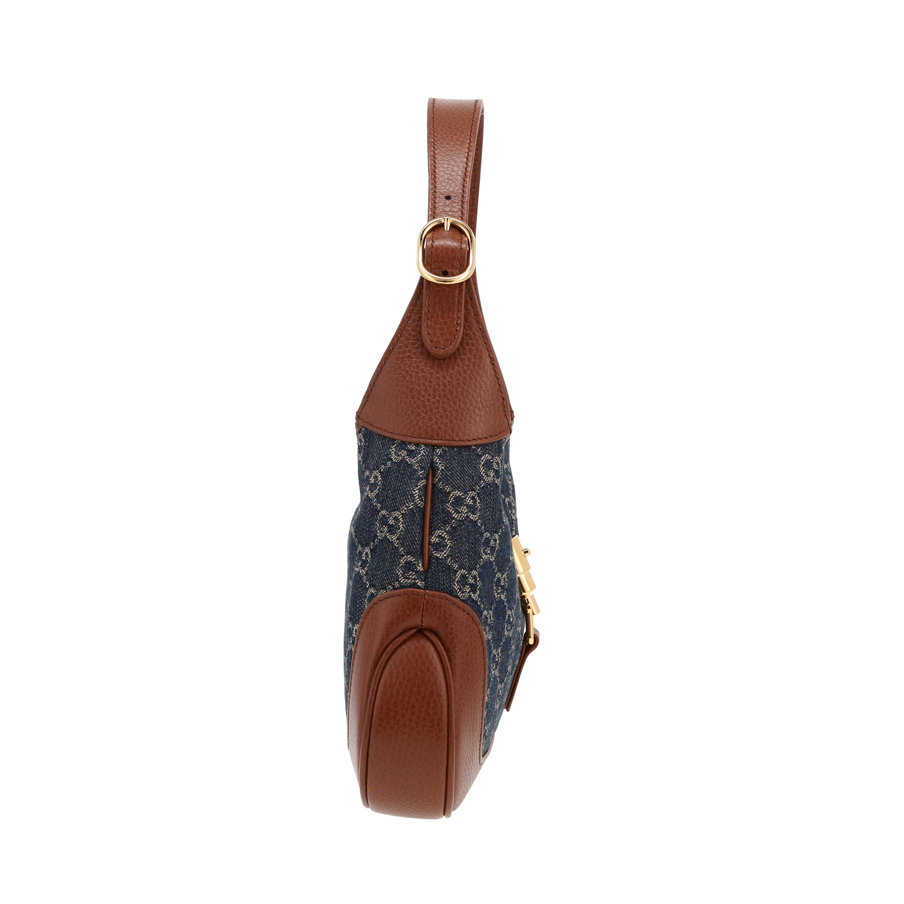 Jackie Shoulder Bag In Blue Monogram Denim Canvas And Brown