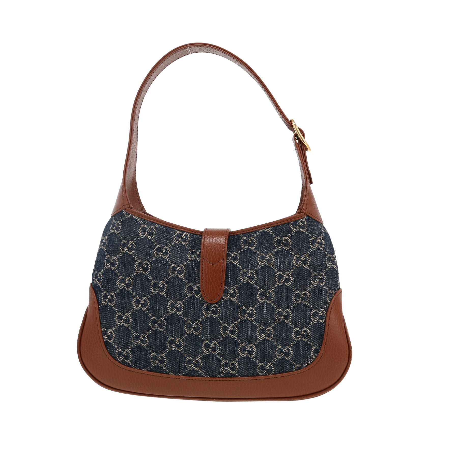 Jackie Shoulder Bag In Blue Monogram Denim Canvas And Brown