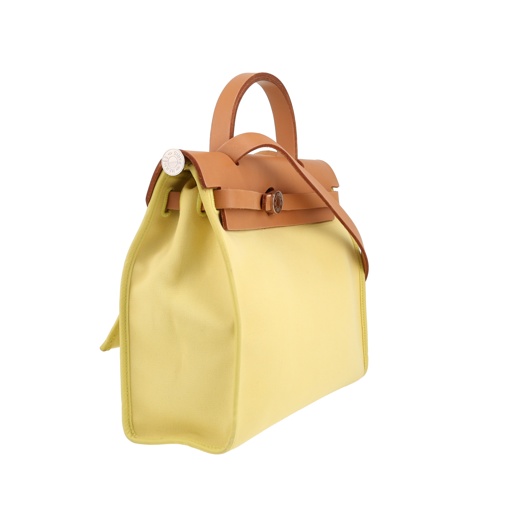 Hermès  Herbag bag worn on the shoulder or carried in the hand  in yellow canvas  and Hunter cowhide