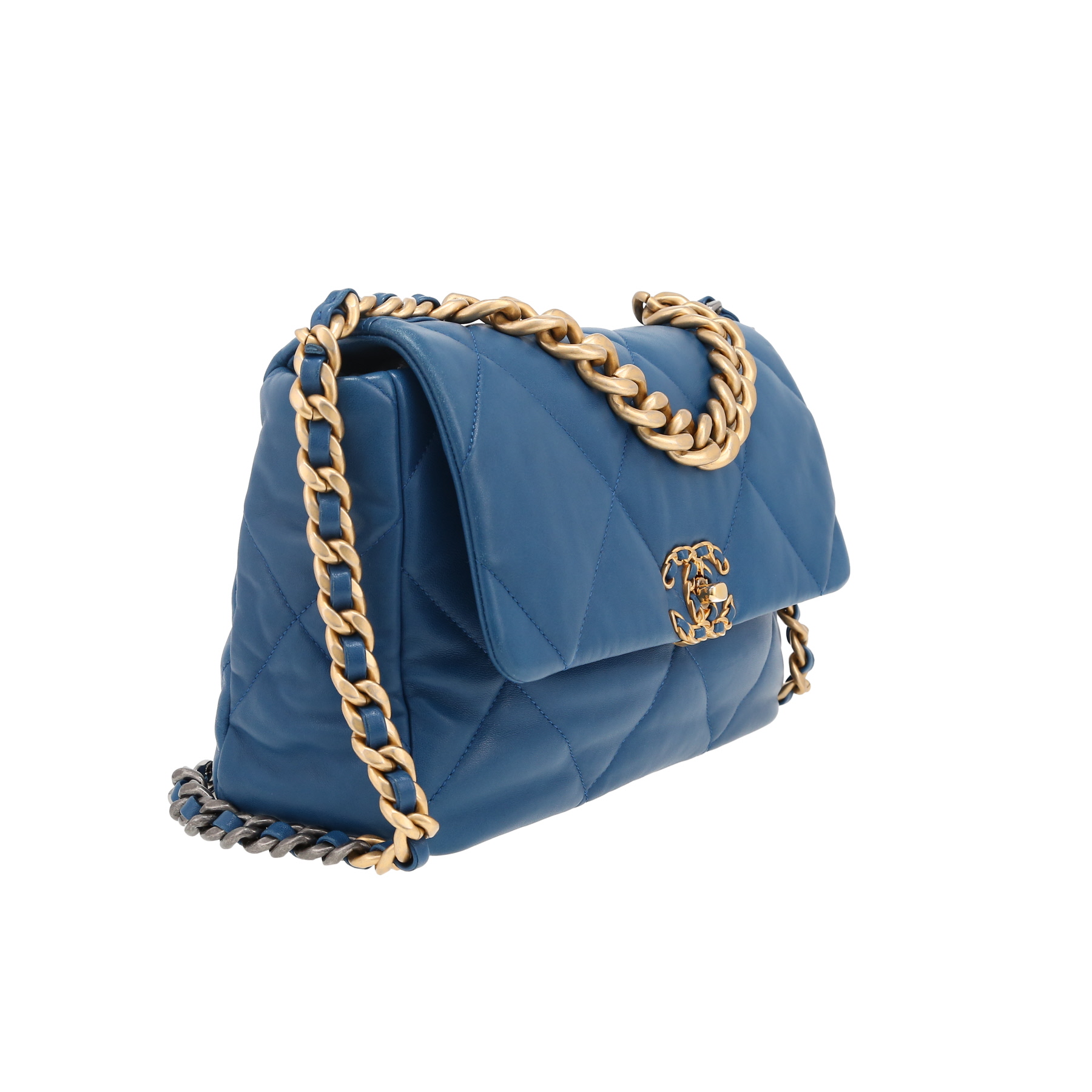 Sac bandoulière Chanel  19 grand modèle  en cuir matelassé bleu