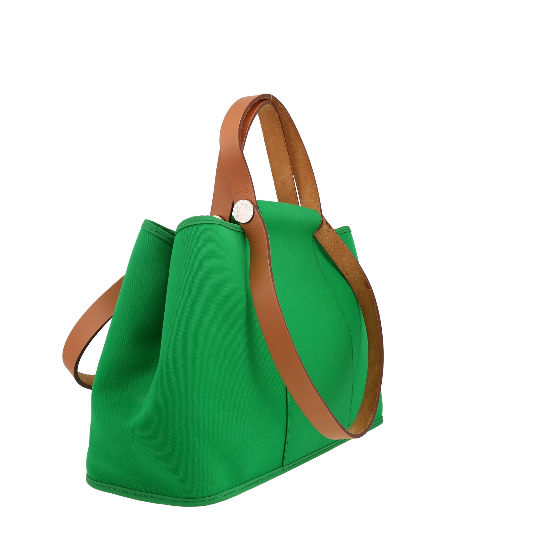 Bolso Cabás Hermès  Cabag en lona verde y cuero marrón