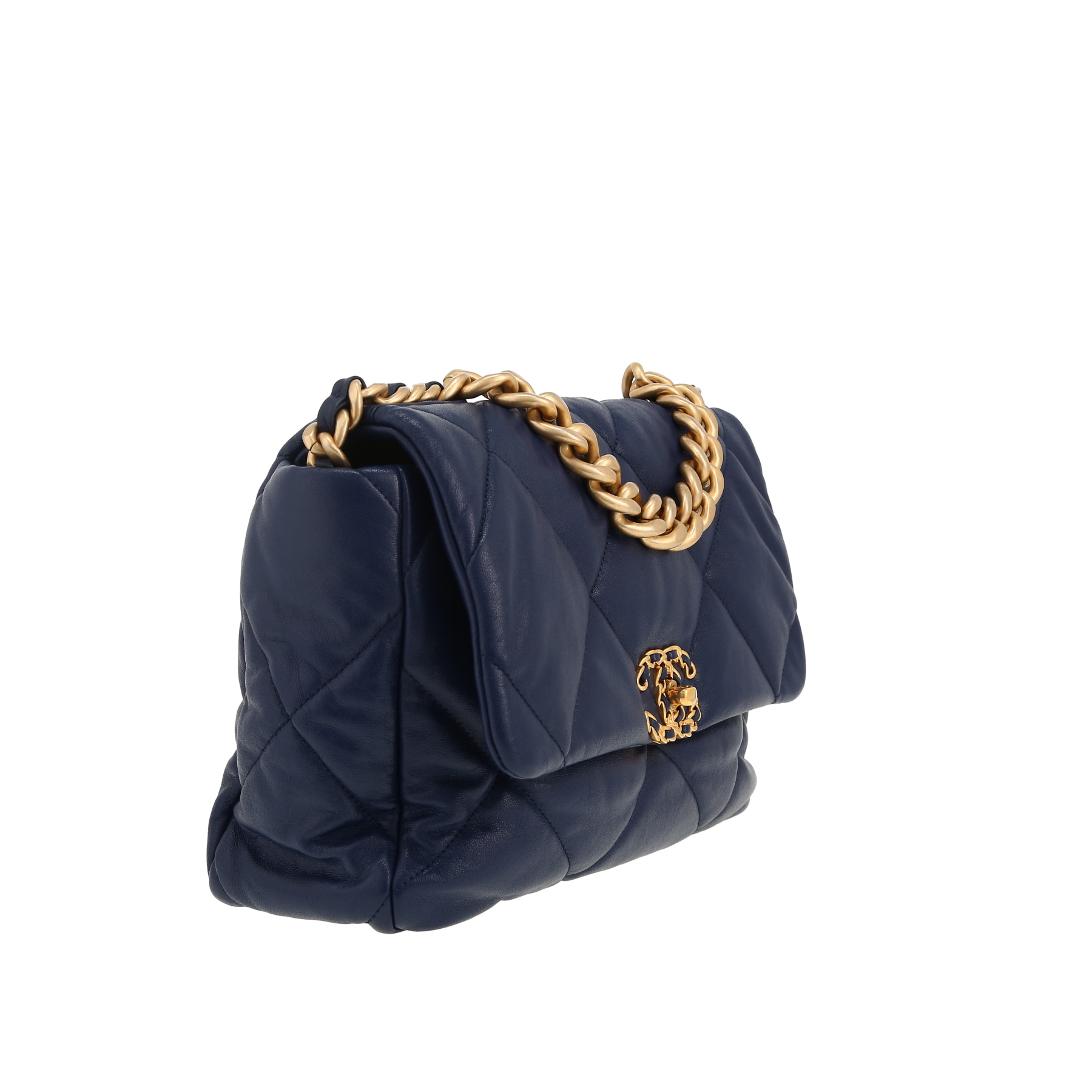 Sac bandoulière Chanel  19 en cuir matelassé bleu-marine