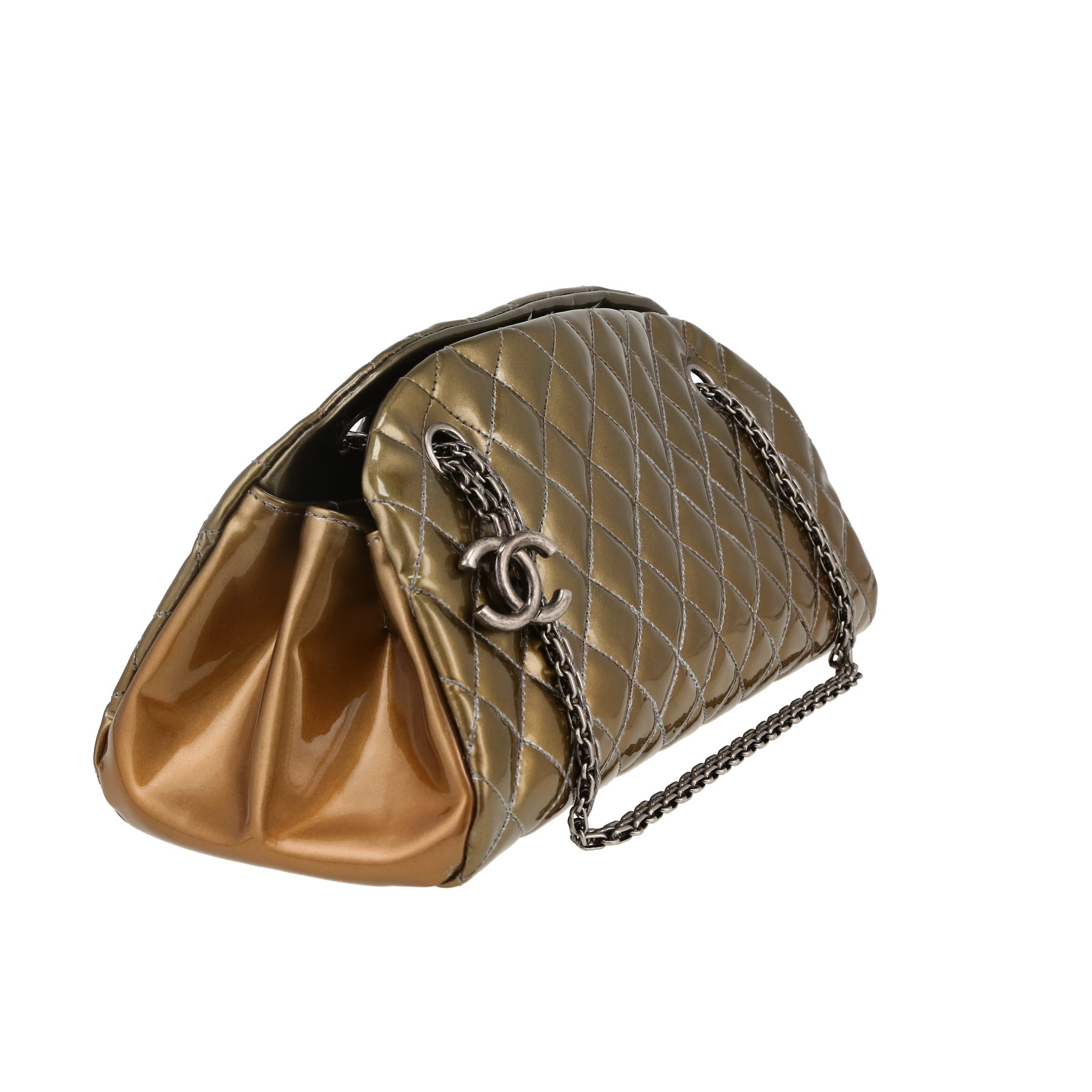 Chanel  Mademoiselle handbag  in gold patent quilted leather