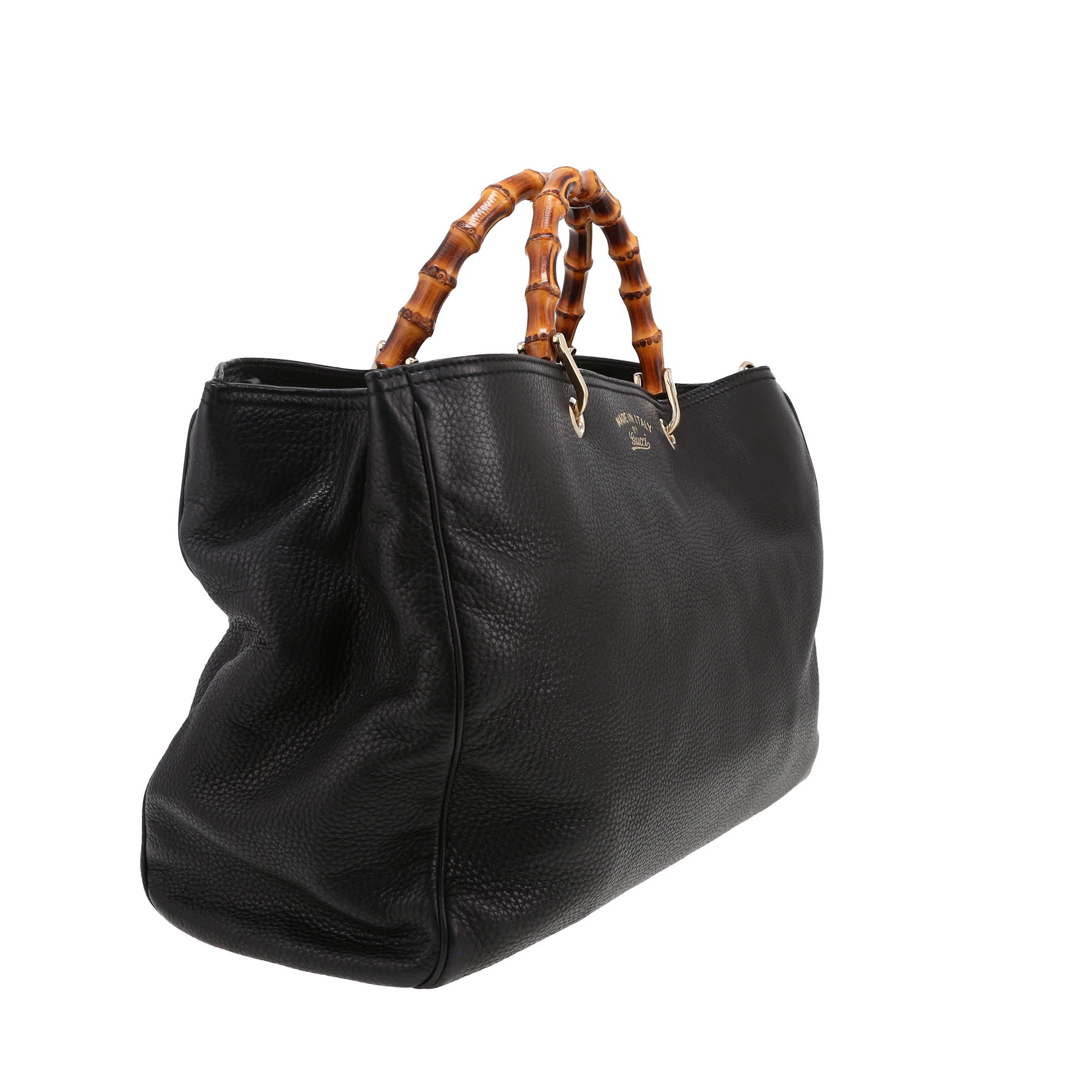 Sac bandoulière Gucci  Bamboo grand modèle  en cuir noir et bambou