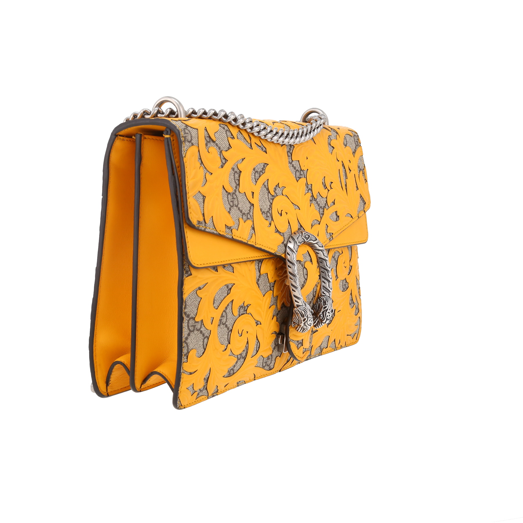 Bolso para llevar al hombro o en la mano Gucci  Dionysus en lona Monogram revestida beige y amarilla y Veau velours amarillo