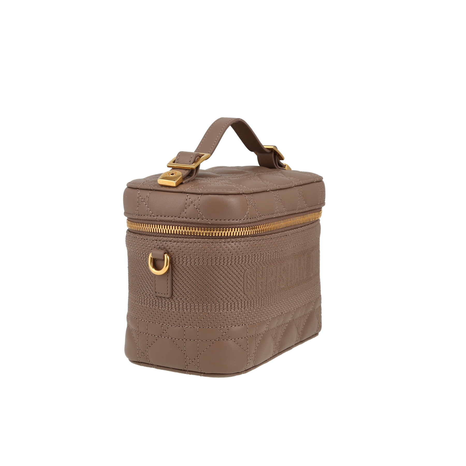 Borsa a tracolla Dior  Travel Vanity in pelle cannage color talpa