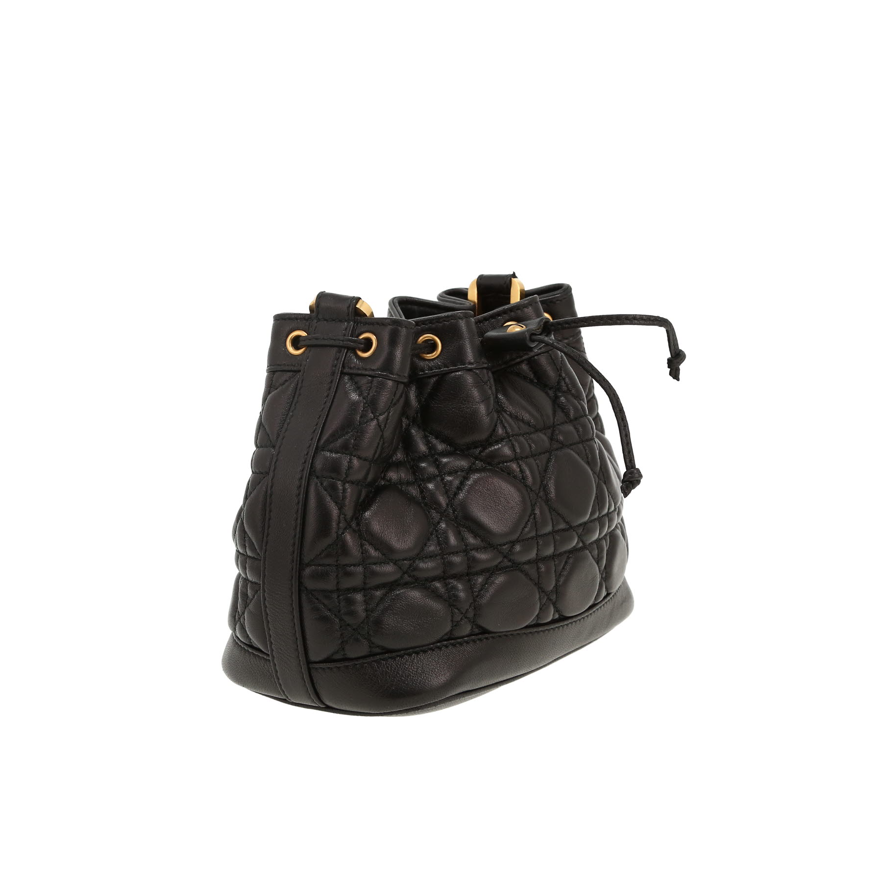 Sac bandoulière Dior  Bucket mini  en cuir cannage noir