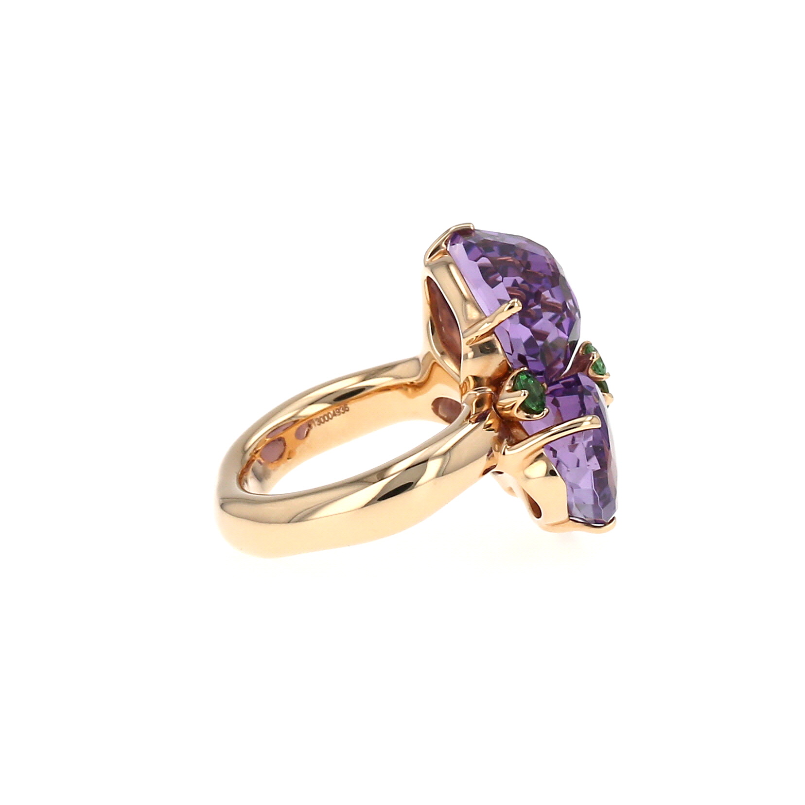 Anello Pomellato Bahia modello grande in oro rosa, ametista e Tsavorite