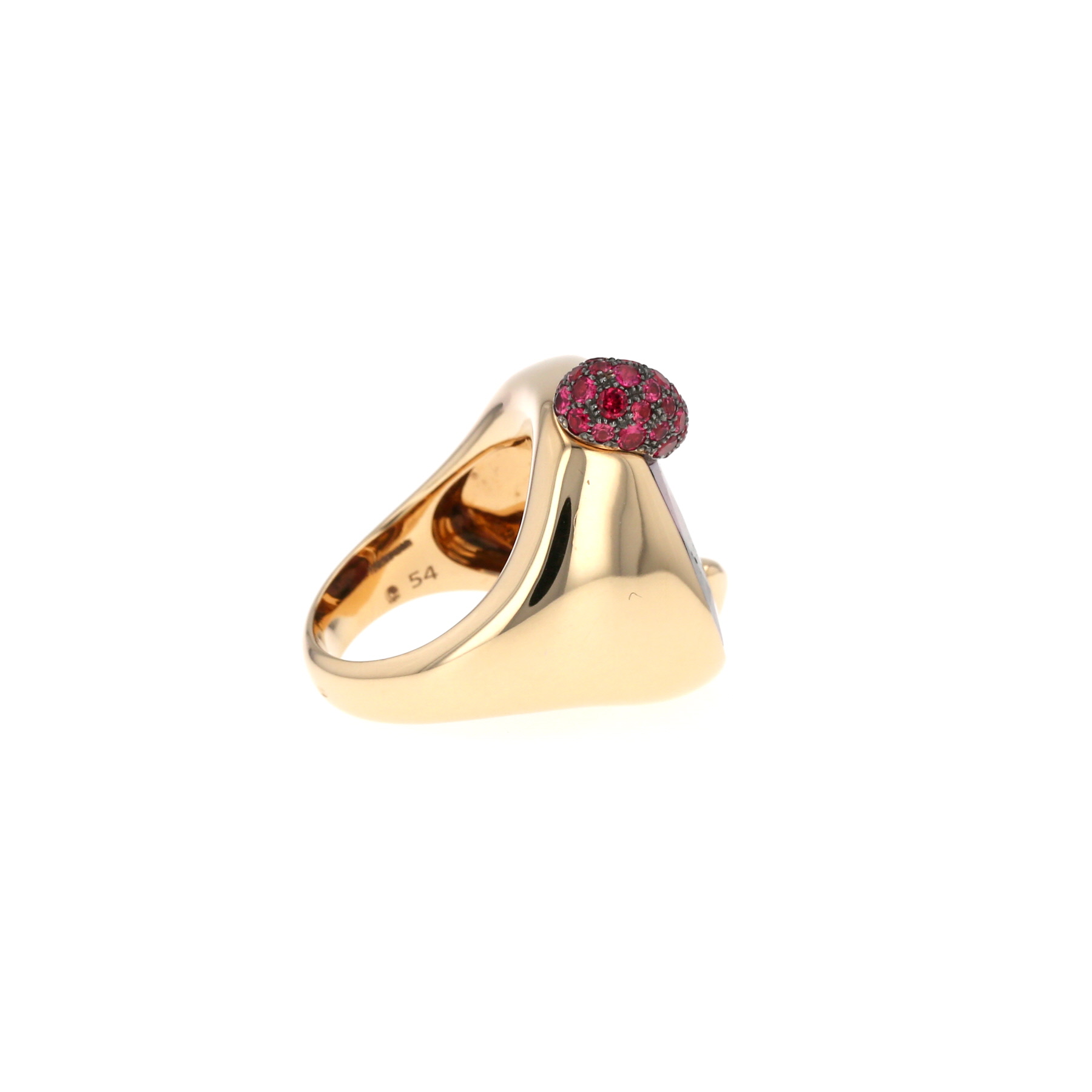 Anello Pomellato Ritratto modello medio in oro rosa, rodonite e zaffiri rosa