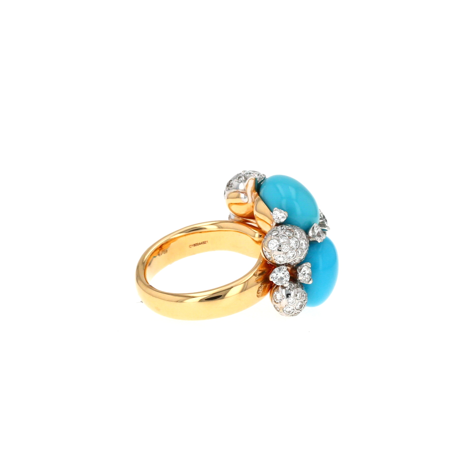 Pomellato Capri large model ring in pink gold, turquoises and diamonds