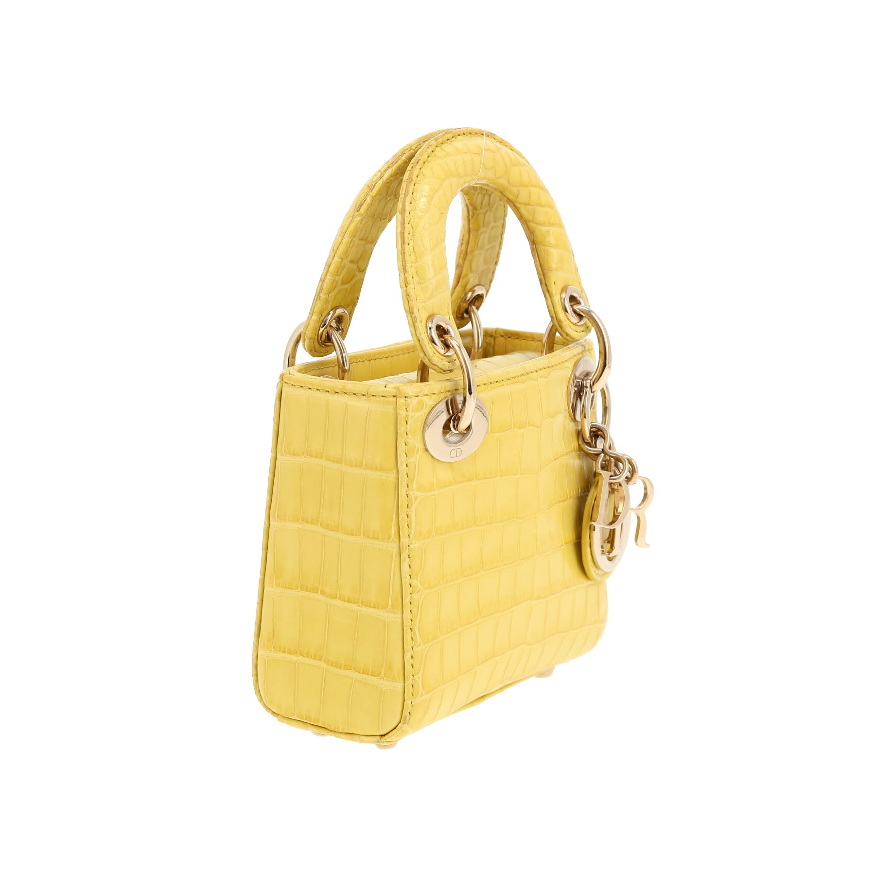 Dior Micro Lady Dior shoulder bag  in yellow crocodile