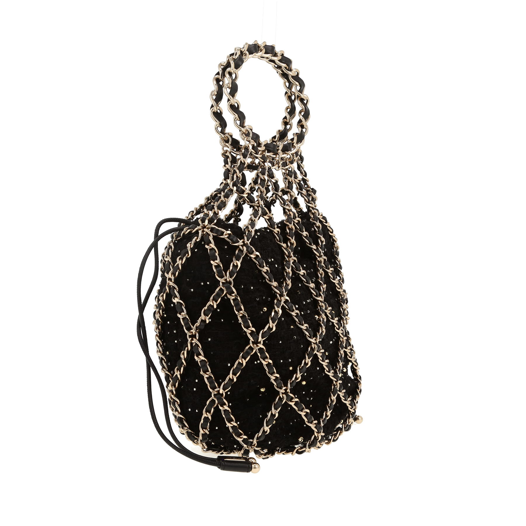 Borsa Chanel   in tweed nero e pelle nera