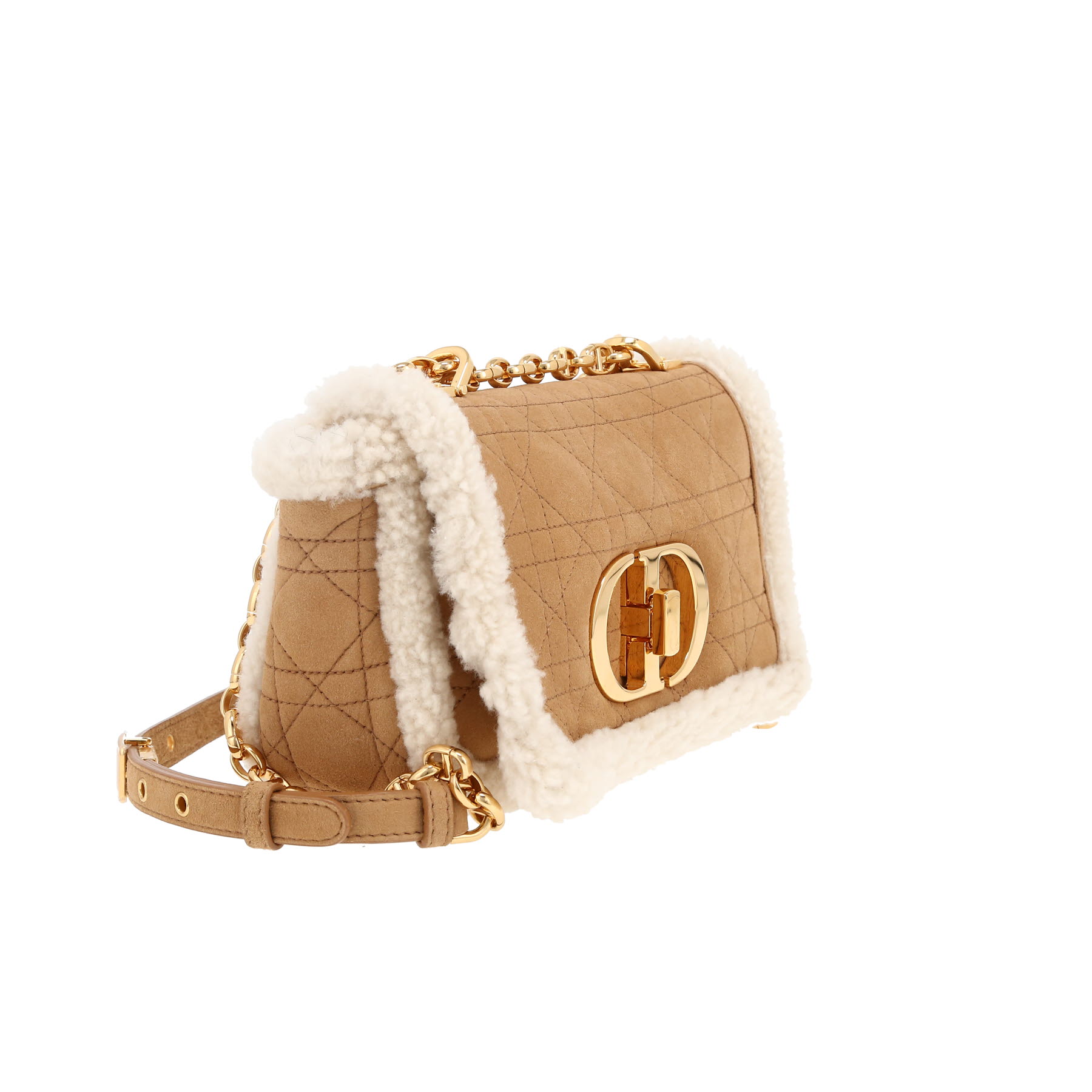 Bolso bandolera Dior  Caro en cuero de obeja volteado beige y blanco