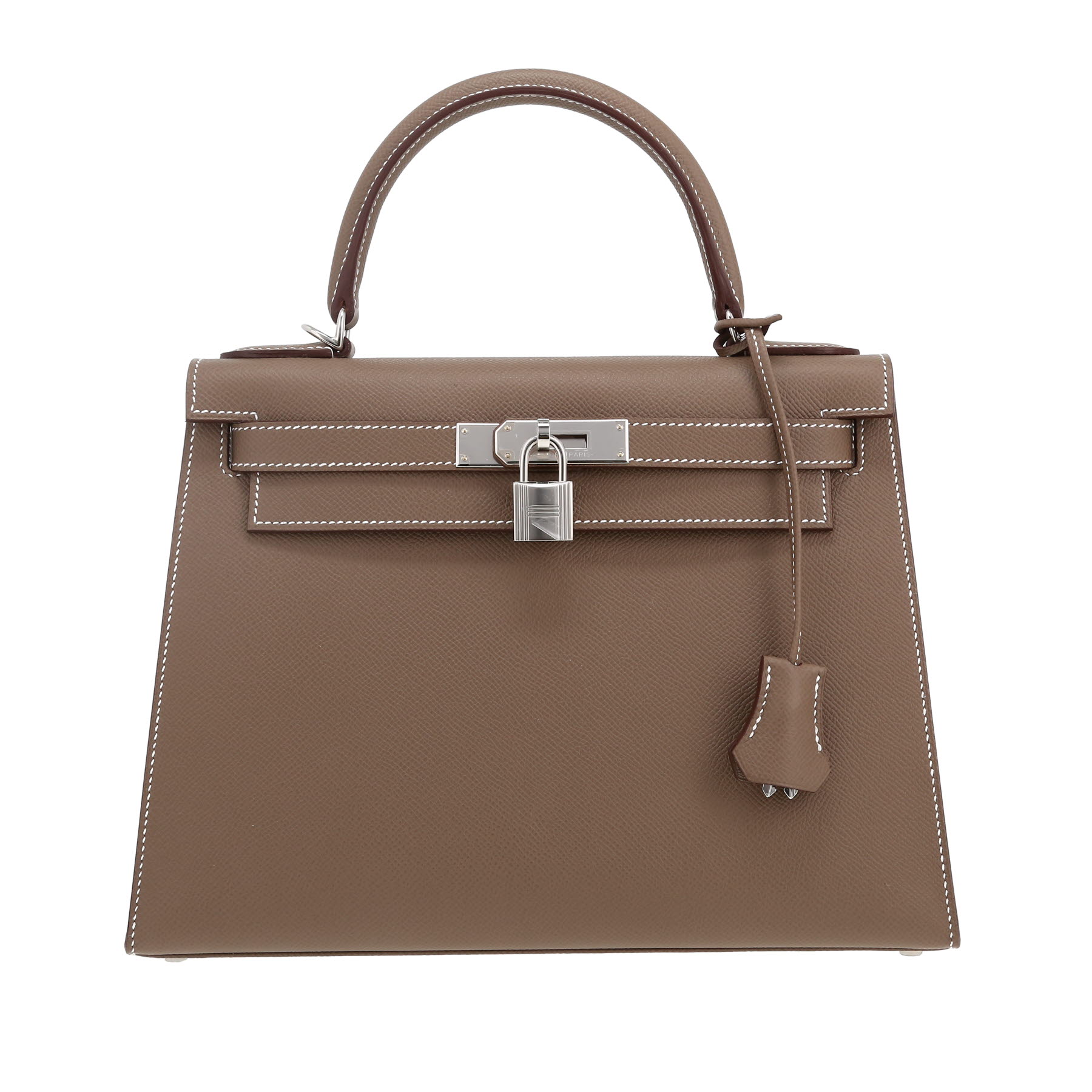 Kelly 28 cm Handbag In Etoupe Epsom Leather