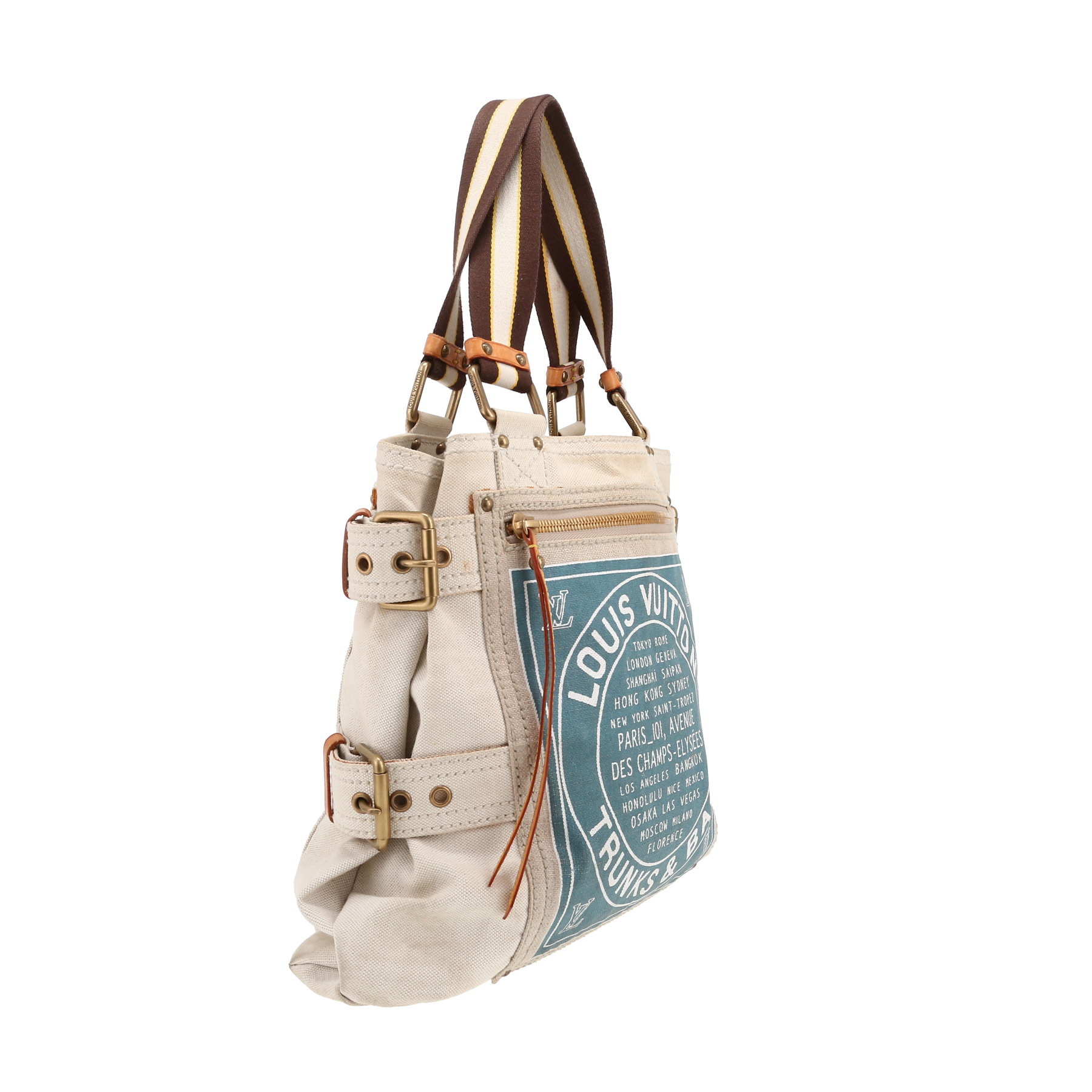 Bolso de mano Louis Vuitton   en lona beige y azul