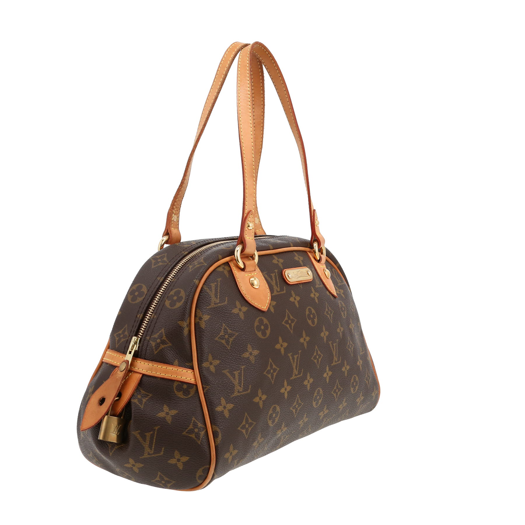 Bolso de mano Louis Vuitton  Montorgueil en lona Monogram marrón y cuero natural