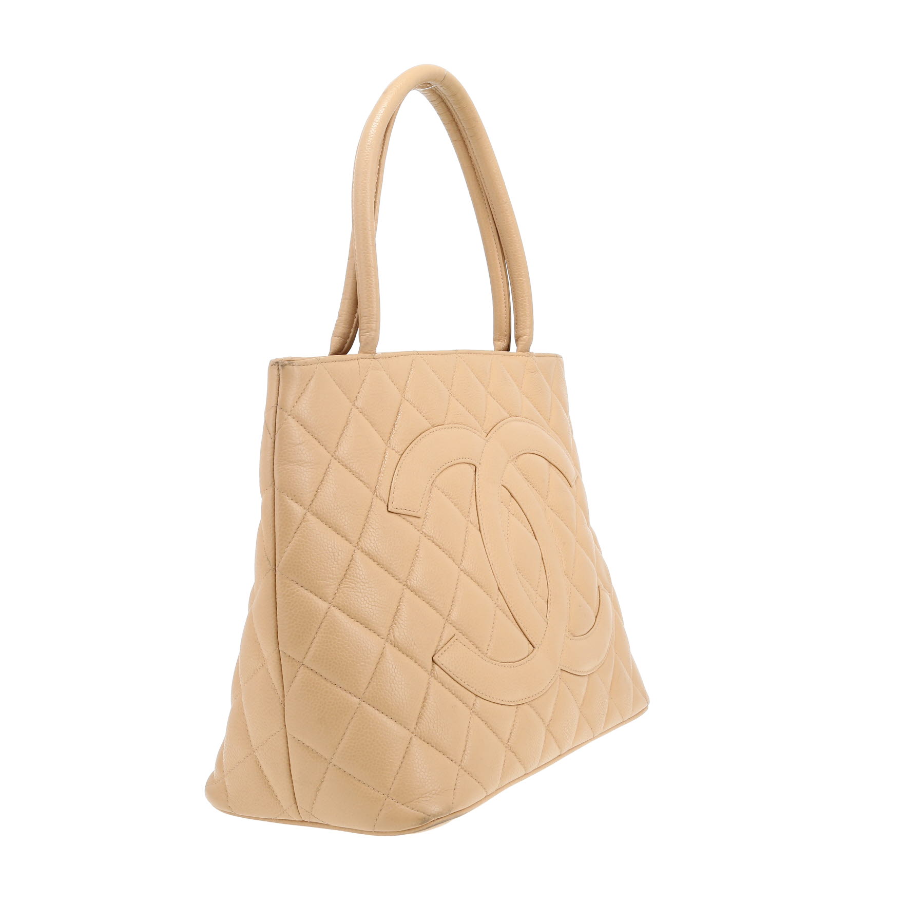 Sac à main Chanel  Medaillon en cuir grainé matelassé beige
