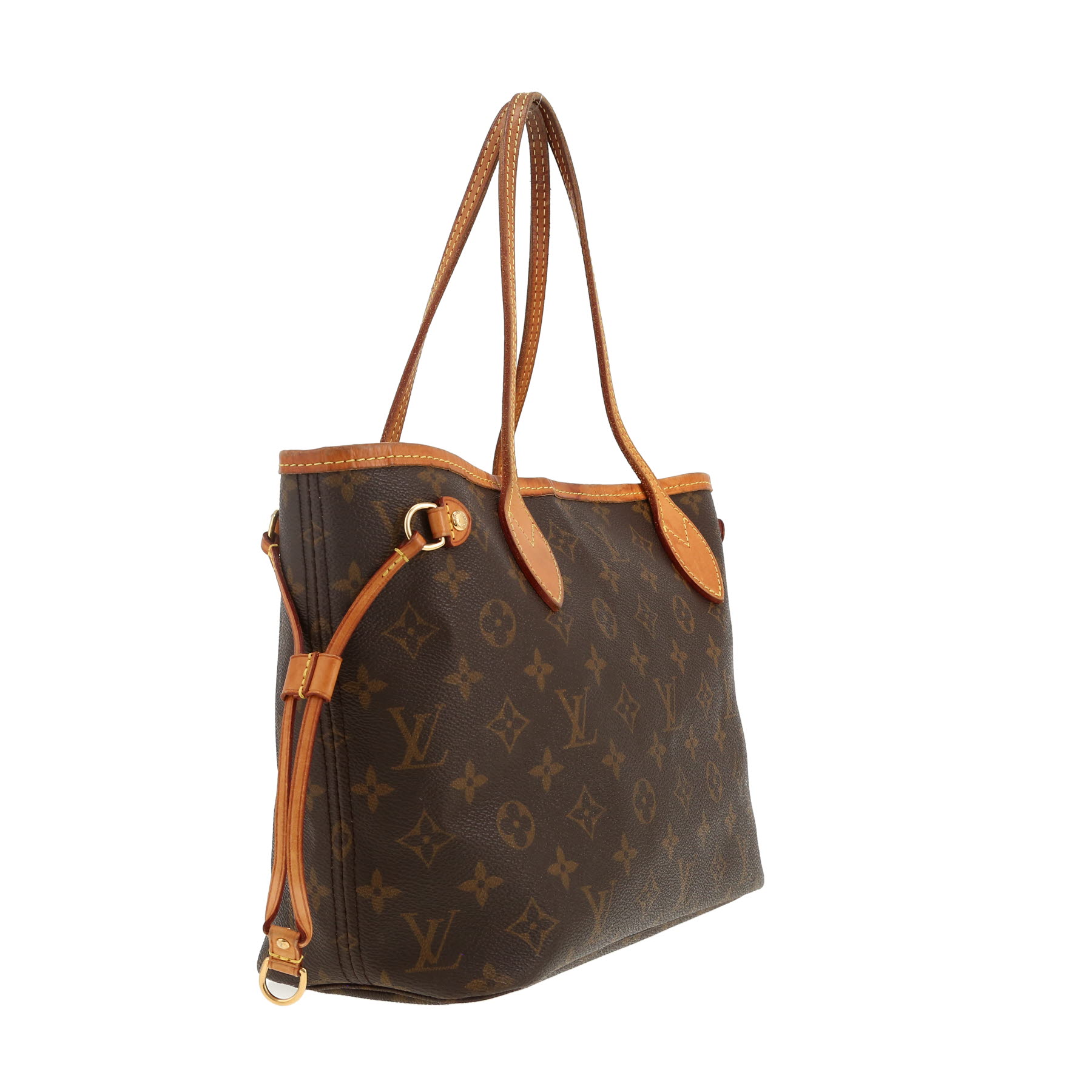 Louis Vuitton  Neverfull small  shopping bag  in brown monogram canvas  and natural leather