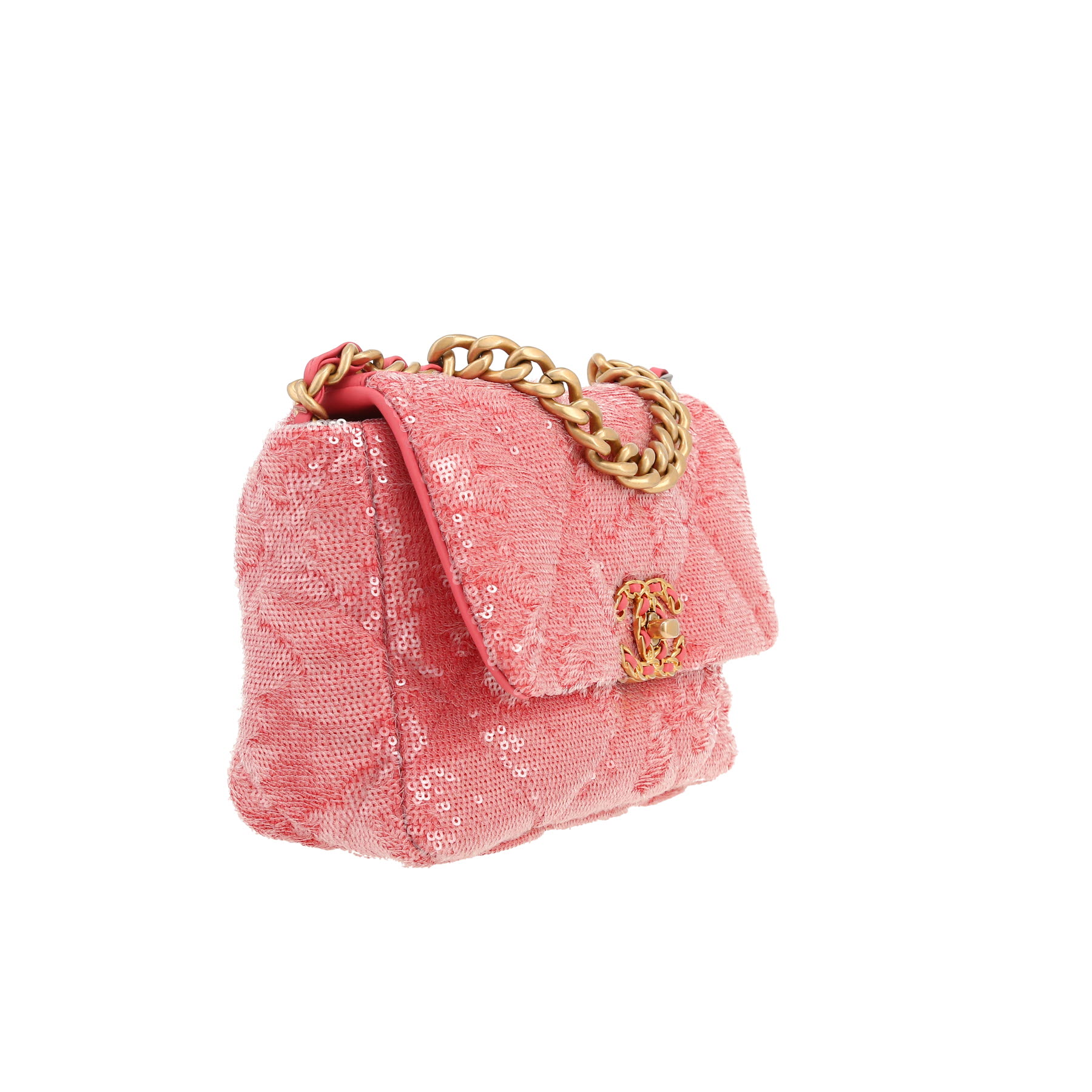 Bolso bandolera Chanel  19 en lentejuelas y cuero rosa
