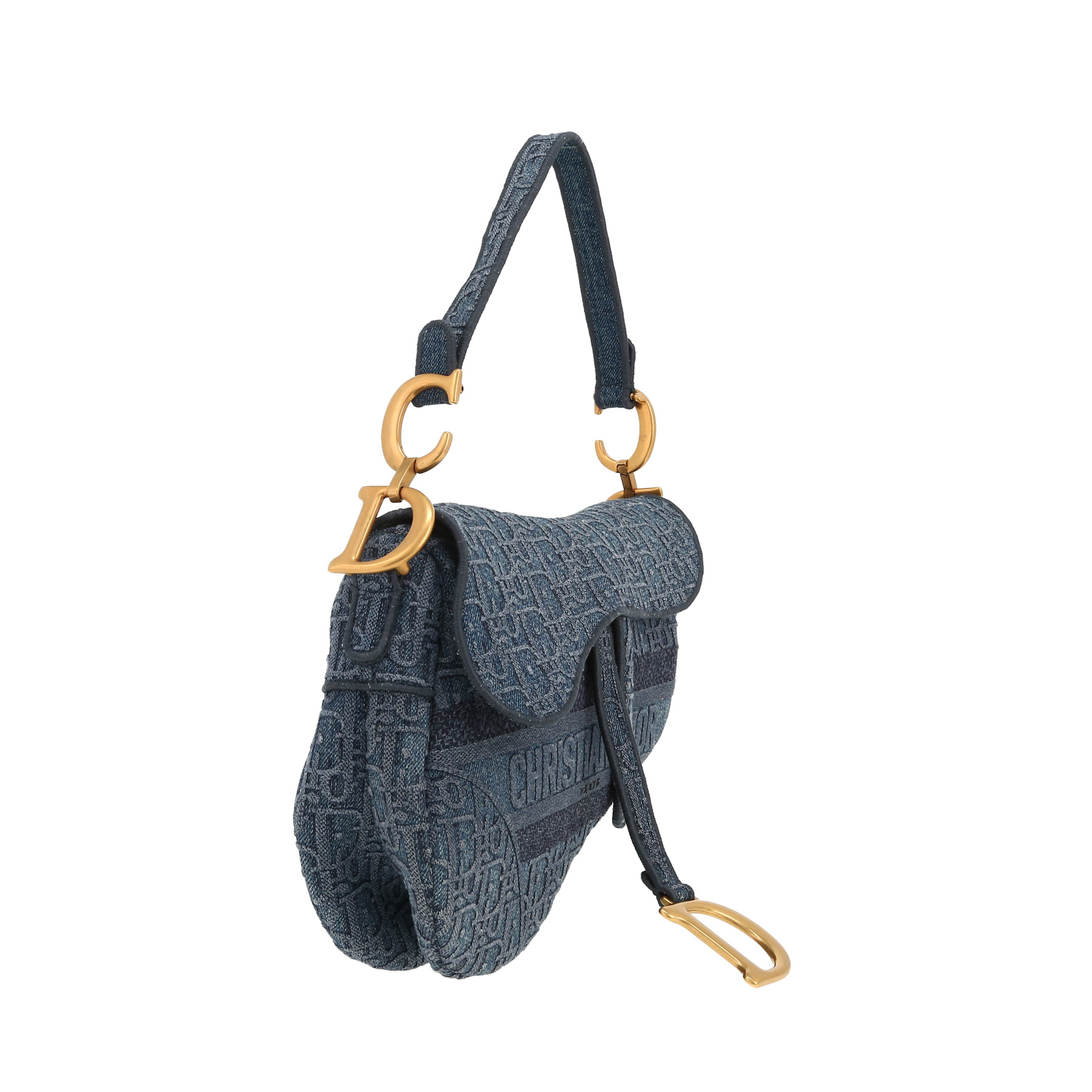 Bolso de mano Dior  Saddle mediano  en lona Monogram Oblique azul