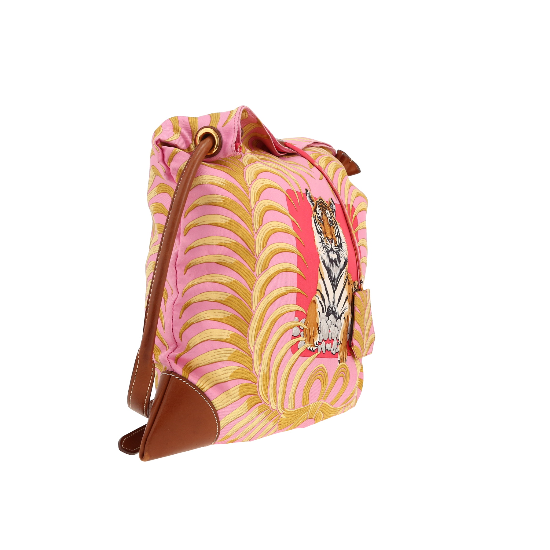 Borsa a tracolla Hermès  Silk City in seta rosa e rossa e pelle Barenia terra di Siena bruciata