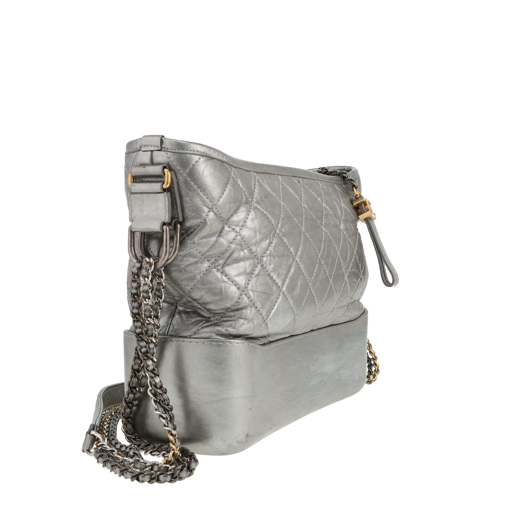 Chanel  Gabrielle  medium model  shoulder bag  in silver quilted leather