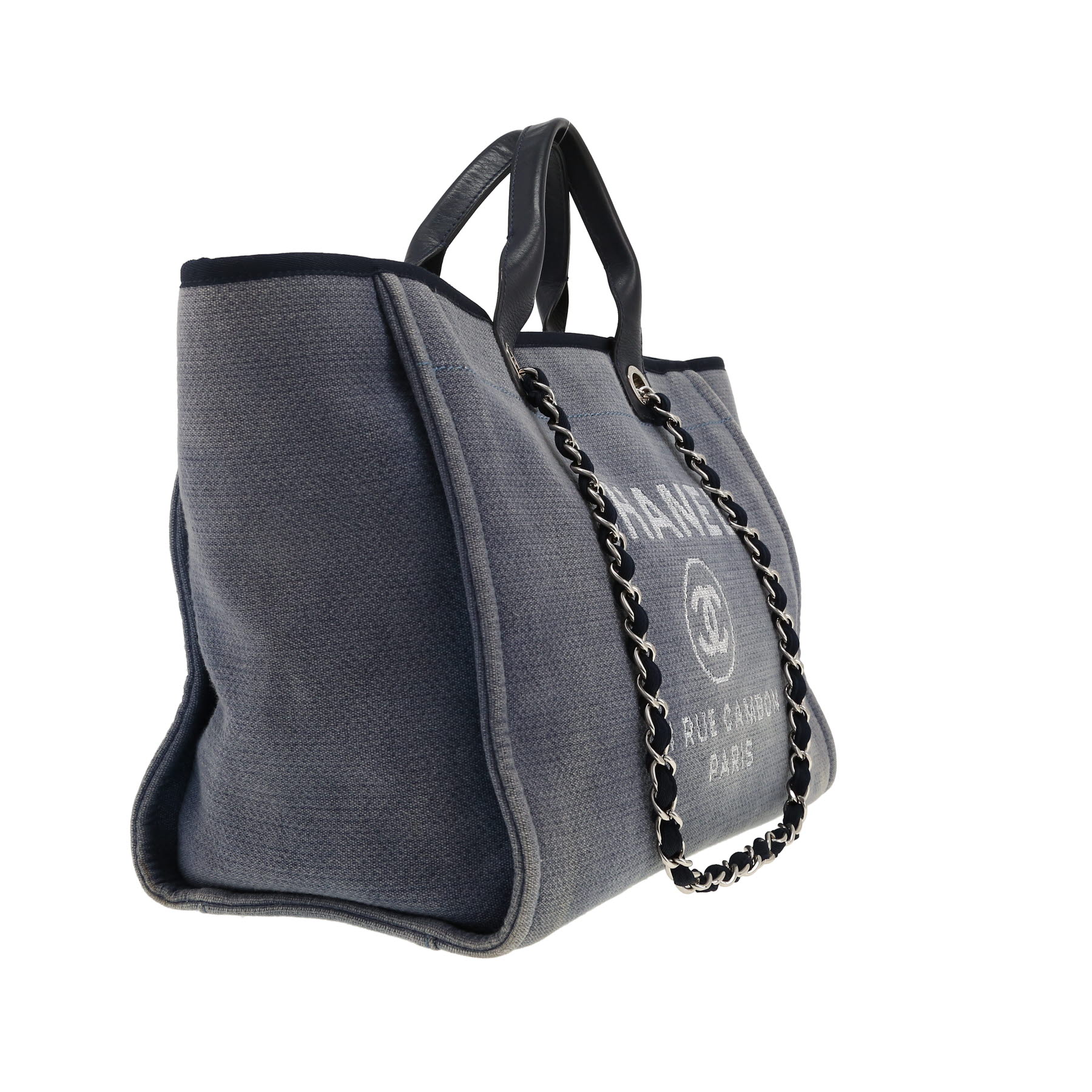 Sac cabas Chanel  Deauville en toile bleue et cuir bleu
