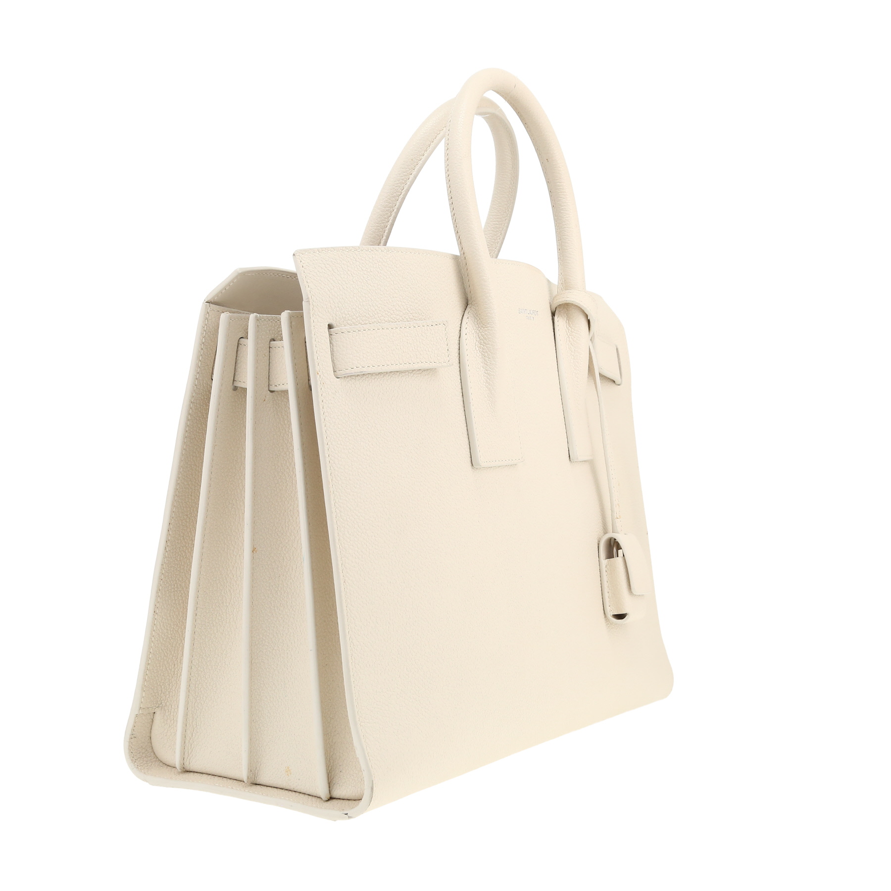 Bolso de mano Saint Laurent  Sac de jour modelo pequeño  en cuero granulado blanco