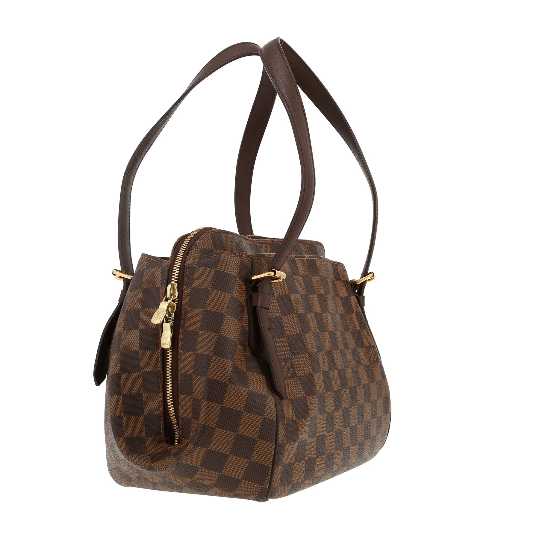 Bolso de mano Louis Vuitton  Belem en lona a cuadros ébano y cuero marrón